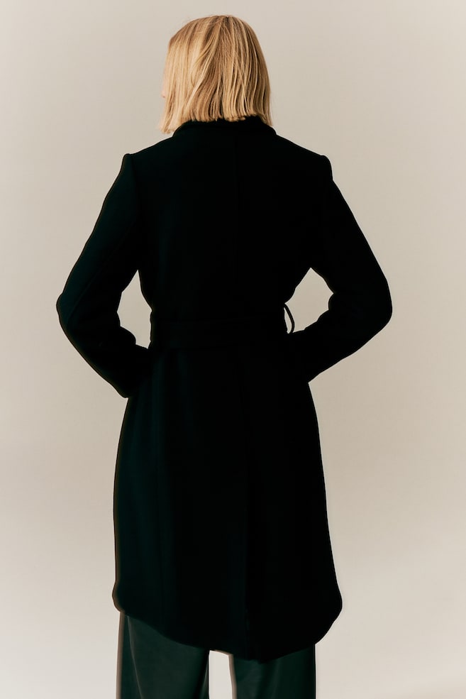 Manteau en laine mélangée avec ceinture à nouer - Noir - 6