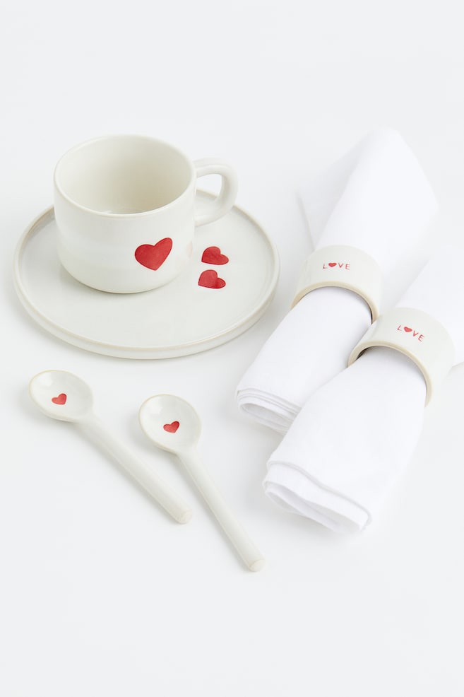2-pack stoneware napkin rings - White/Love - 2