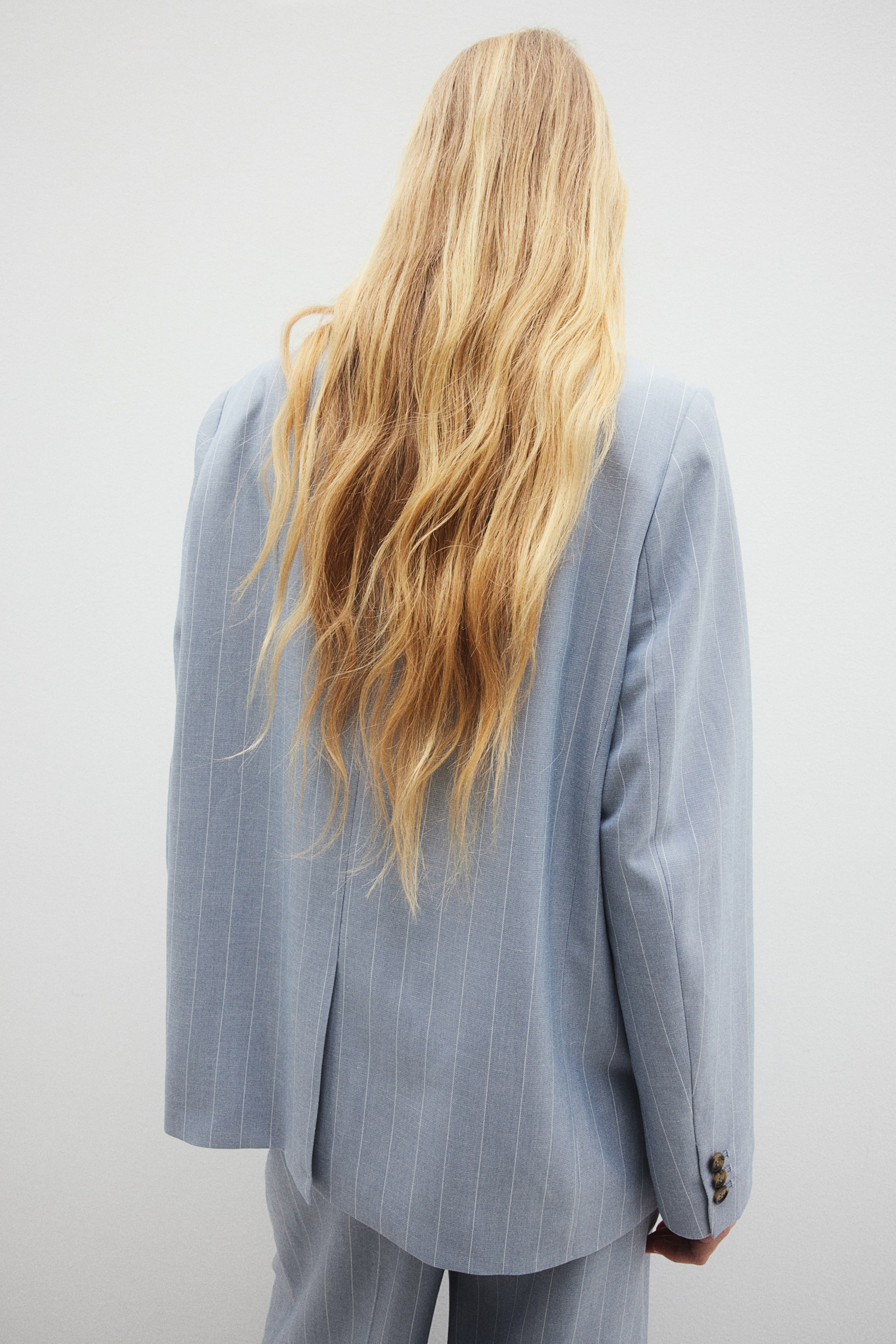 Oversized double-breasted blazer - Light dusty blue/Pinstriped - Ladies ...