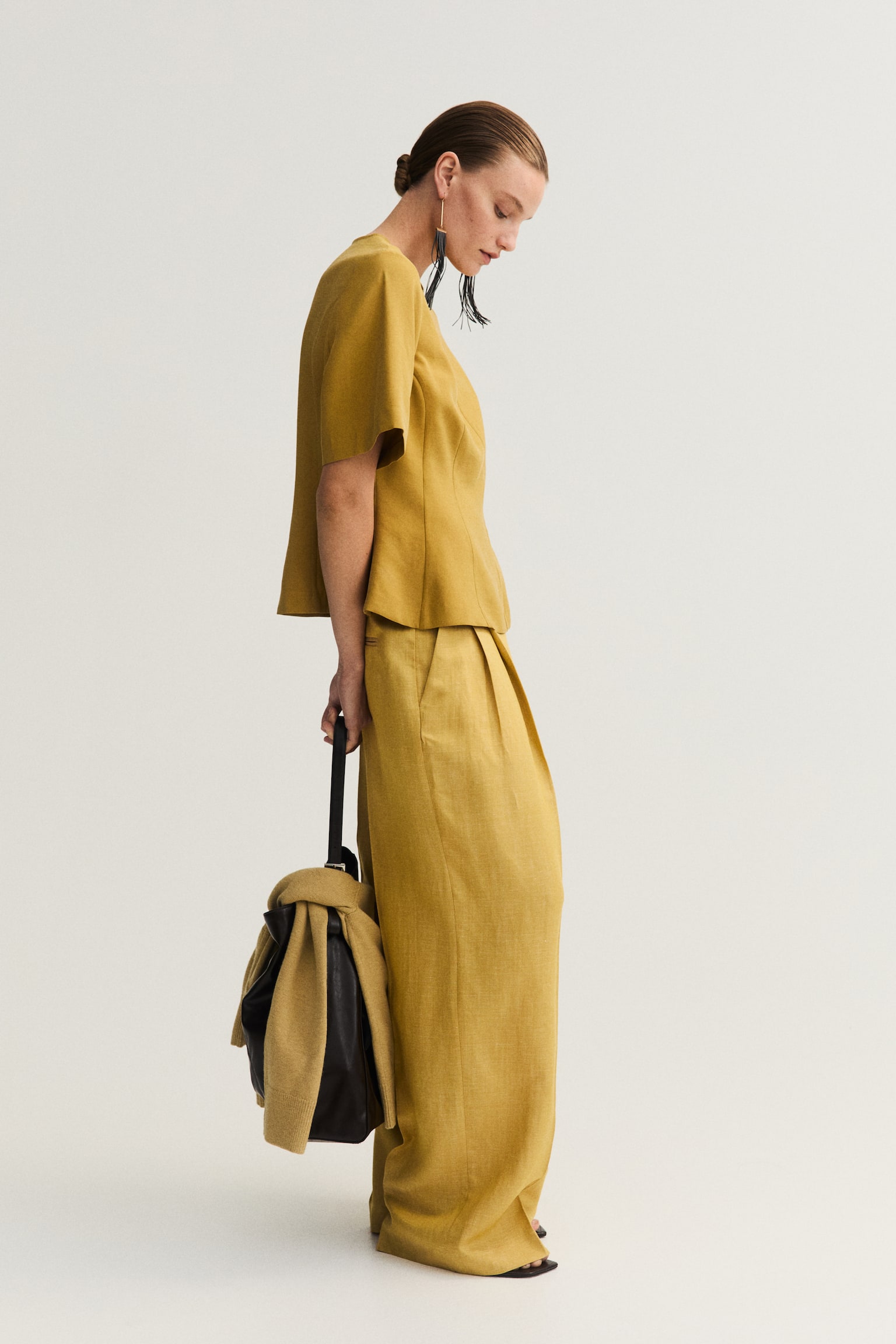 Peplum blouse - Mustard yellow/Cream - 4