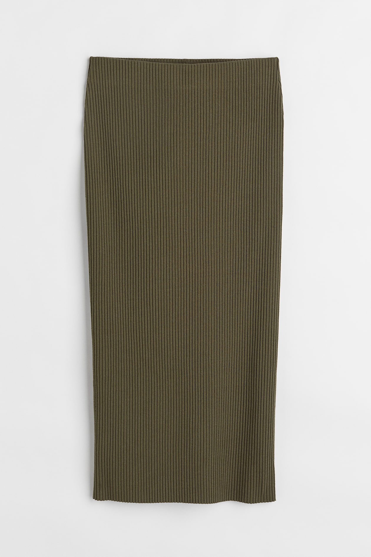 Ribbed Skirt - High waist - Midi - Dark khaki green - Ladies | H&M US