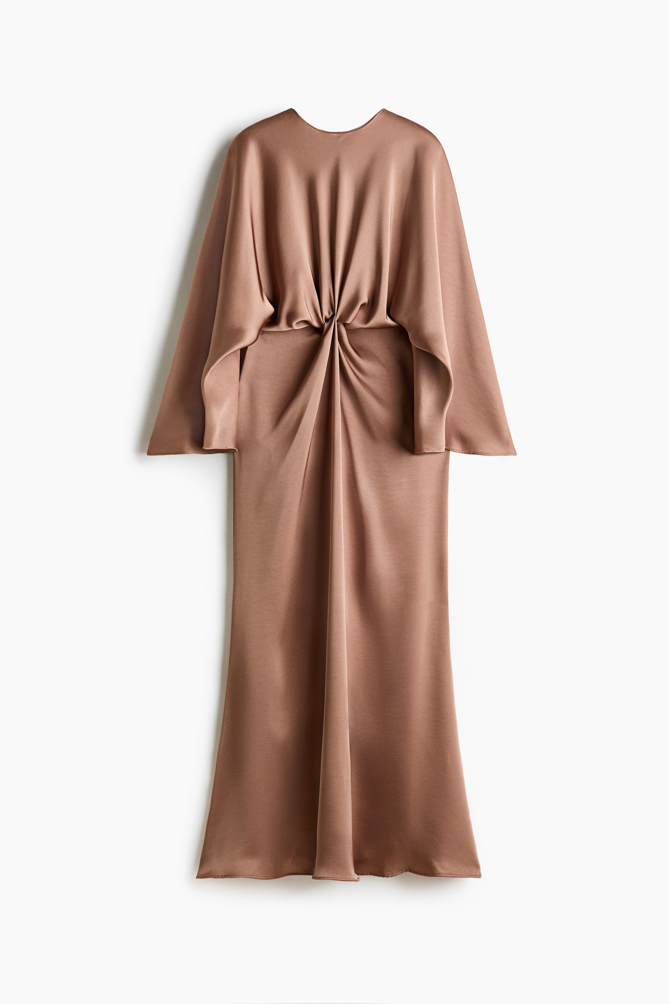 Satinklänning med vriden detalj - Mörkbeige/Rosa