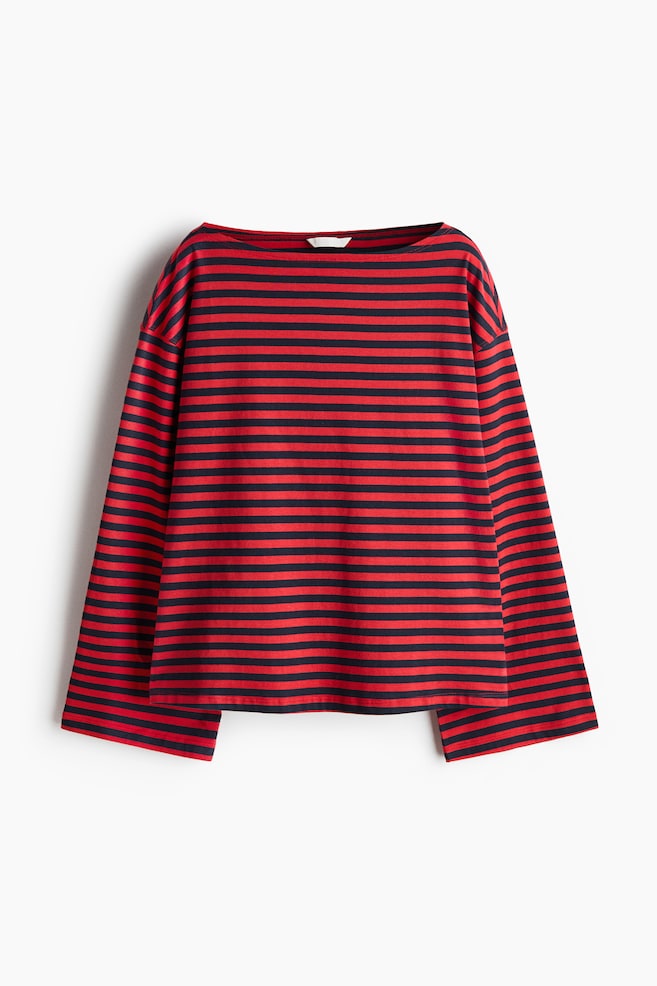 Long-Sleeved Boat-Neck Top - Navy blue/red striped/Dark brown/striped/Cream/striped - 1