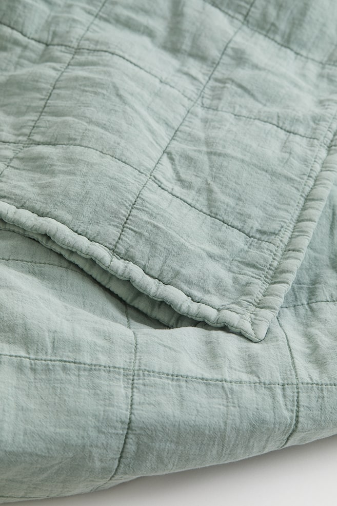 Quiltet sengetæppe - Salviegrøn/Lys beige/Mørkegrå/Lysegrå - 2