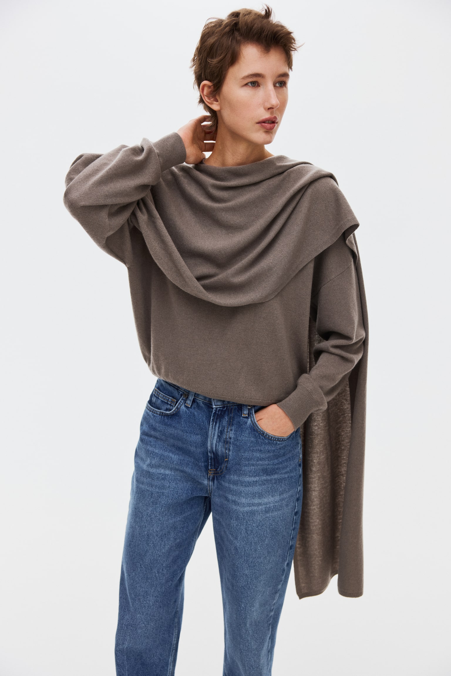 Cashmere-blend scarf-detail jumper - Mole - 7