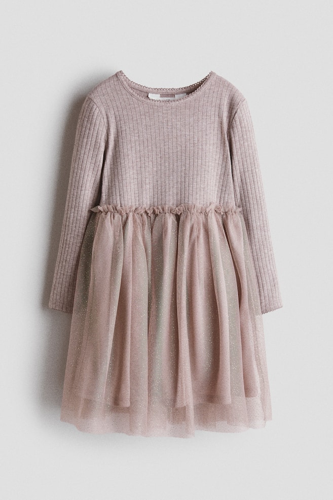Long-Sleeved Dress with Tulle Skirt - Beige/Pink/cherries/Powder pink/Black - 1