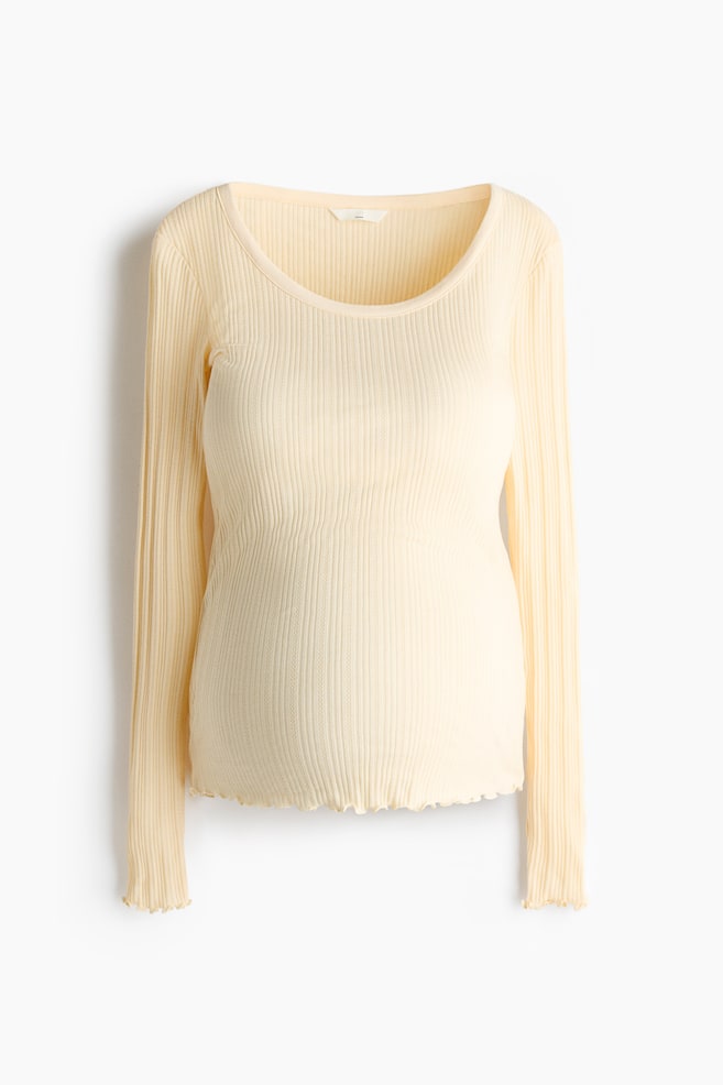MAMA Pointelle-knit top - Light yellow/Dark brown - 1