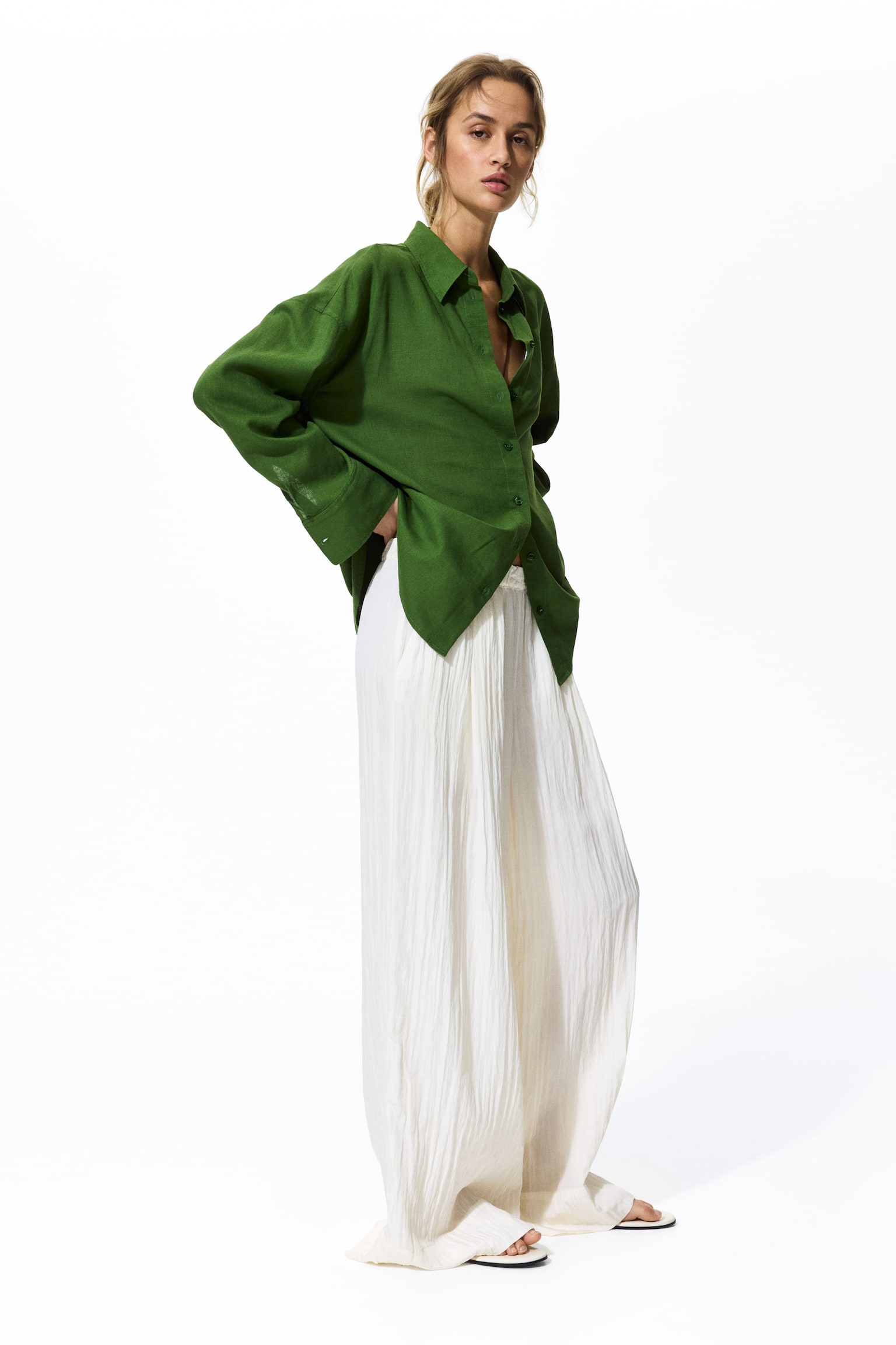 Oversized linen-blend shirt - Green/Light pink/Blue/Blue/Striped - 1