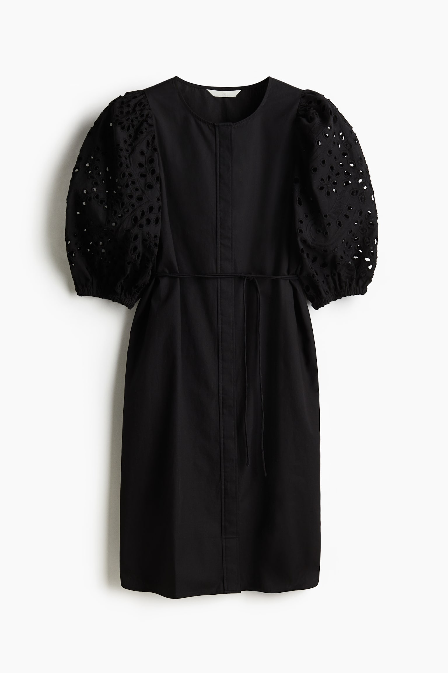 Женское платье H&M Dress with Eyelet-Embroidered Sleeves, цвет: Чёрный — фото 1