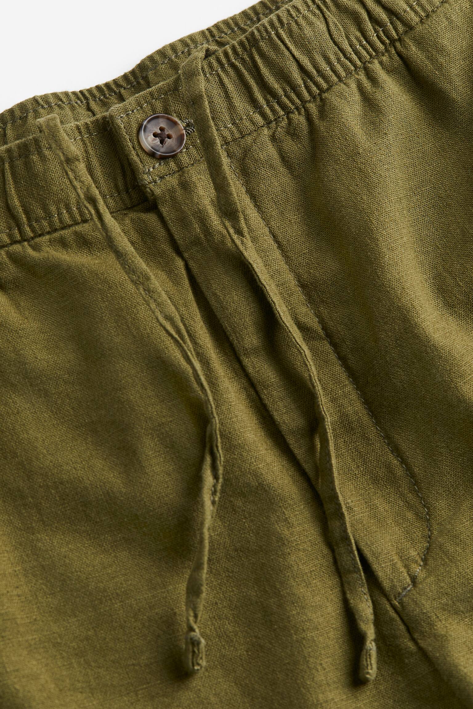 Regular Fit Linen-blend shorts - Khaki green/Light beige/Grey - 2