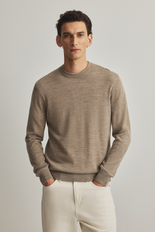 Regular-Fit Merino Wool Sweater - Beige/Dark blue/Black - 5
