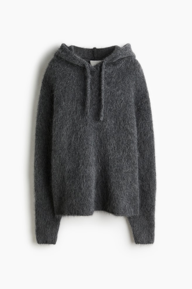 Felpa con cappuccio in misto mohair - Grigio scuro/Beige chiaro - 1