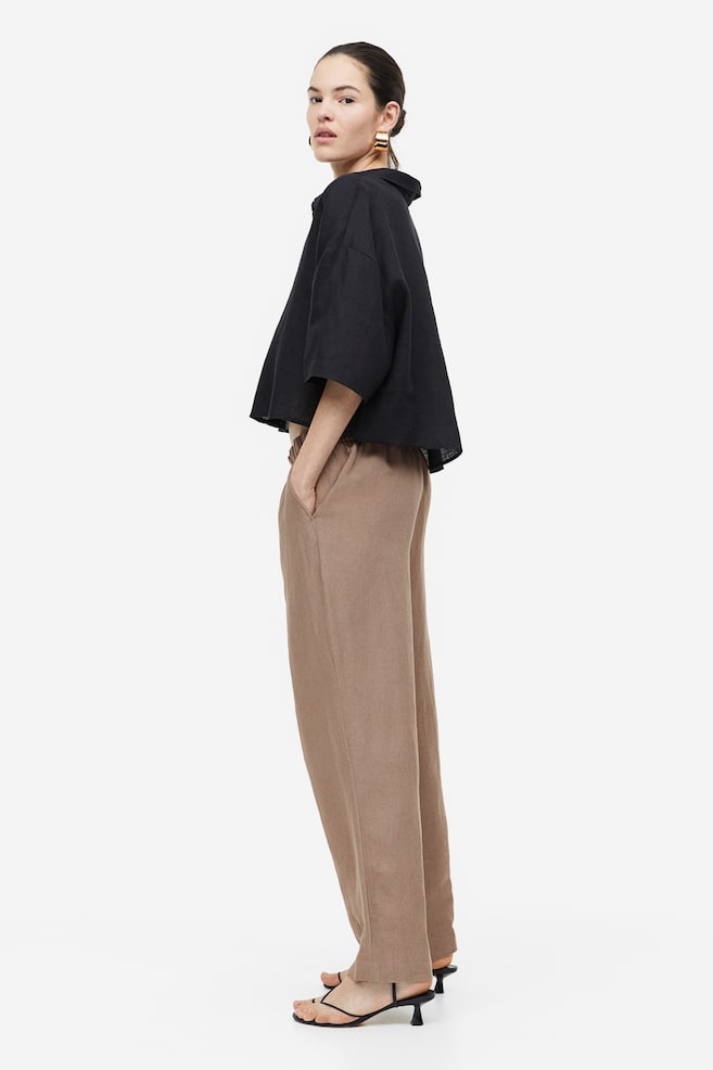 Linen-blend tapered trousers - Beige/Black/Light beige/White - 3