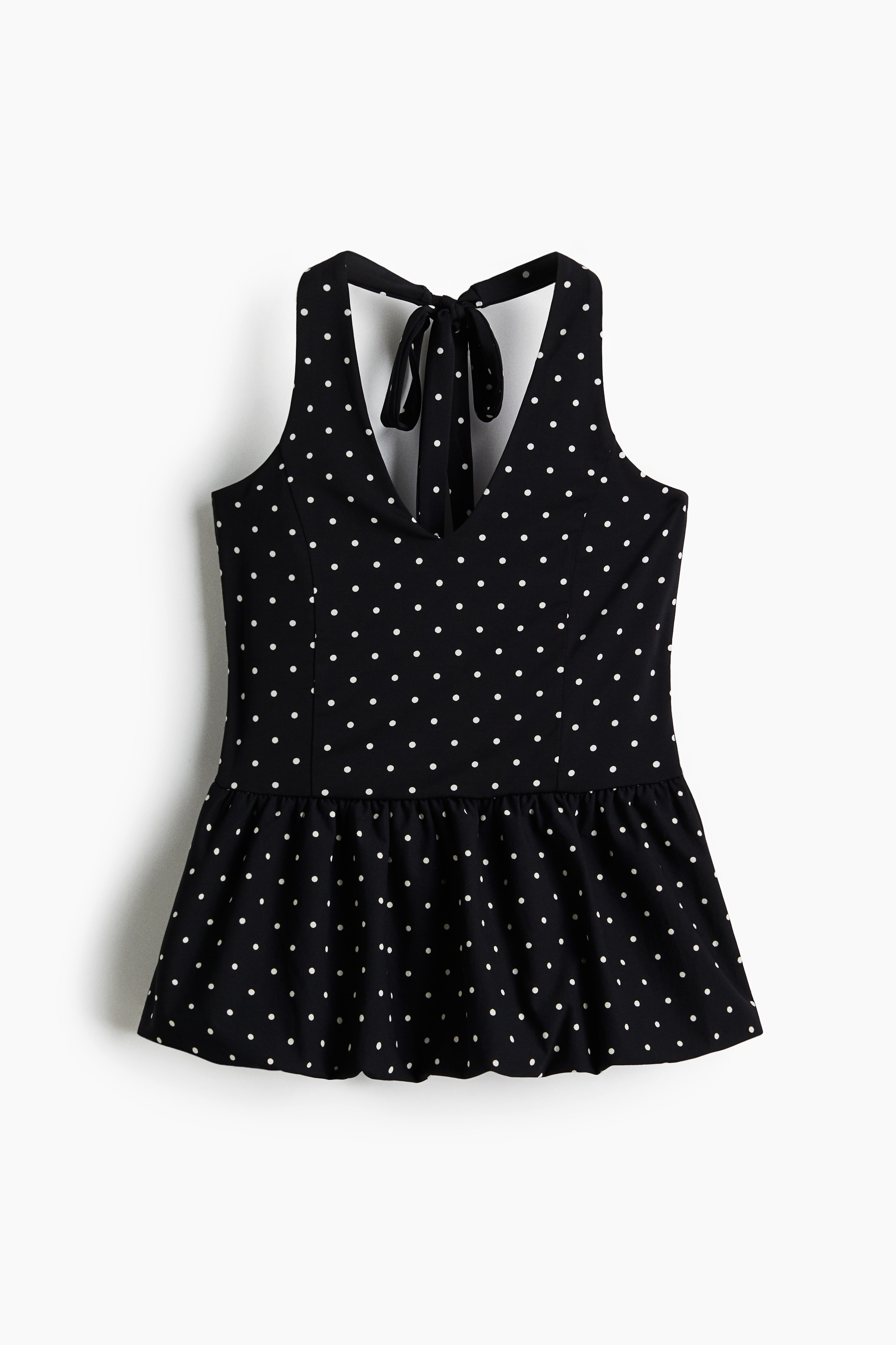 Peplum Halterneck Top - Black/dotted/Black