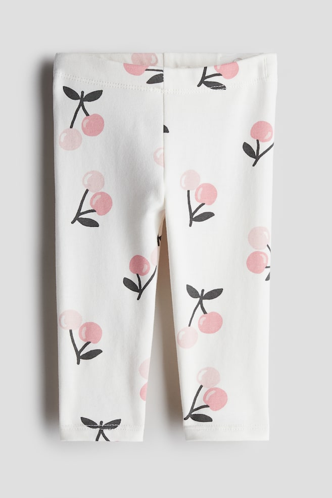 Legging en coton - Blanc/cerises - 1
