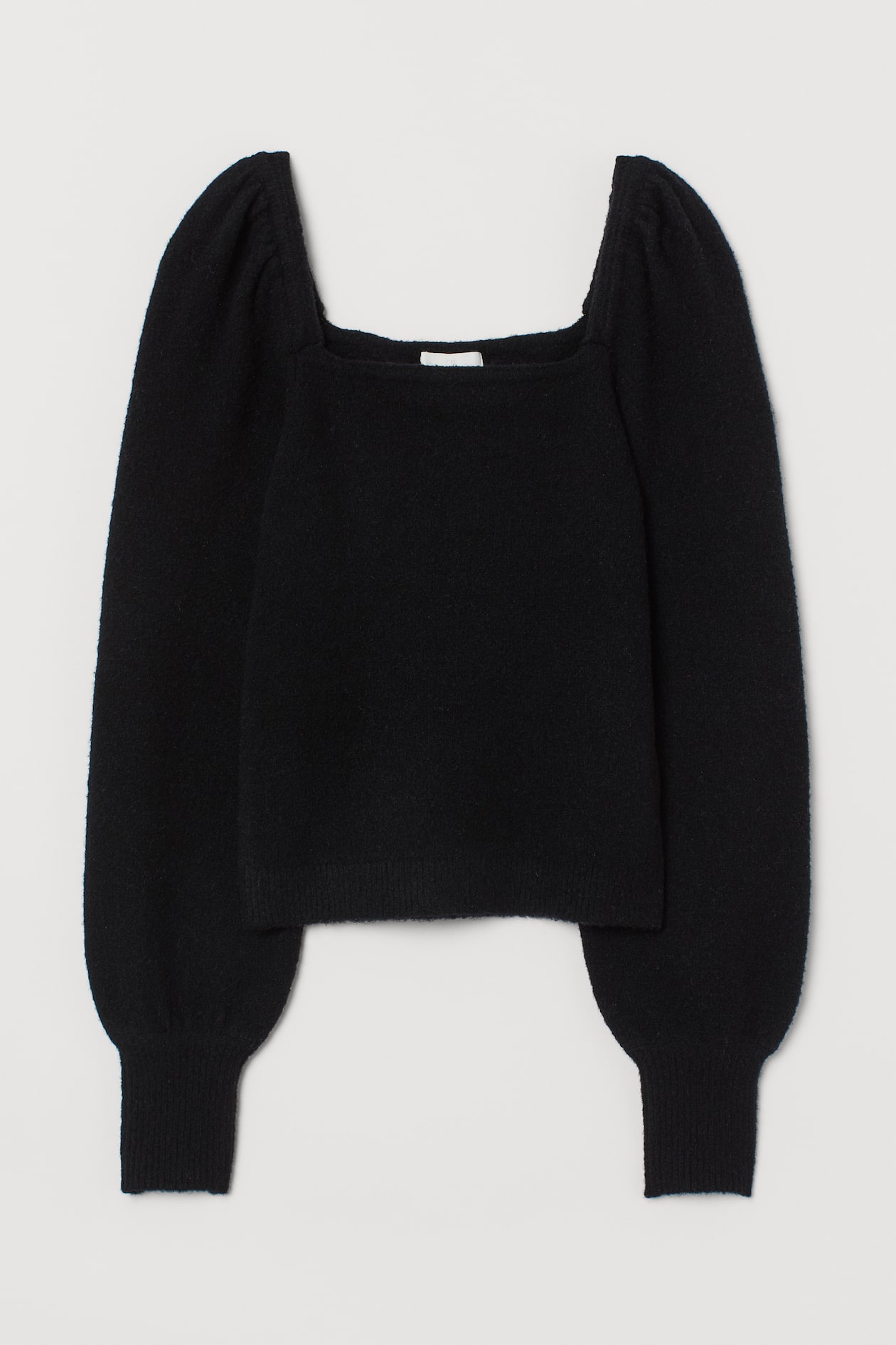 Puff-sleeved jumper - Square neckline - Long sleeve - Black - Ladies ...