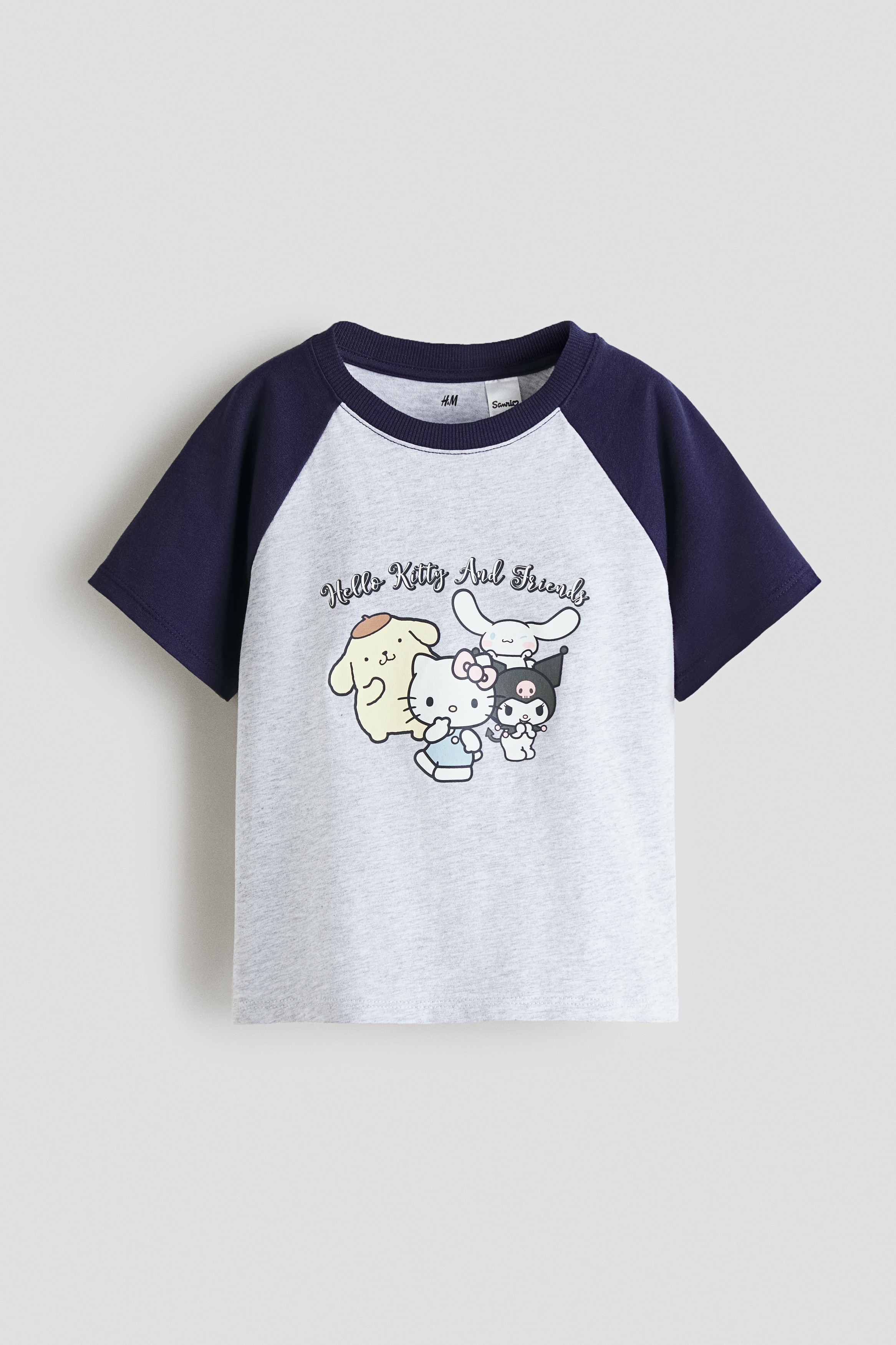 プリントデザイン コットンTシャツ - ライトグレーメランジ／ハローキティ/クリーム／クロミ/ダークグレー／クロミ/ライトブルー／シナモロール