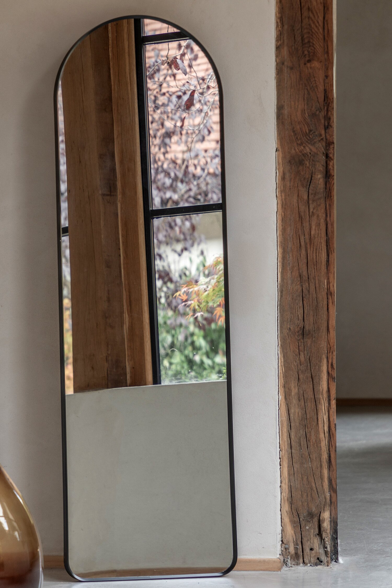 Thin Metal Frame Arch Mirror 45 X 150cm - Black