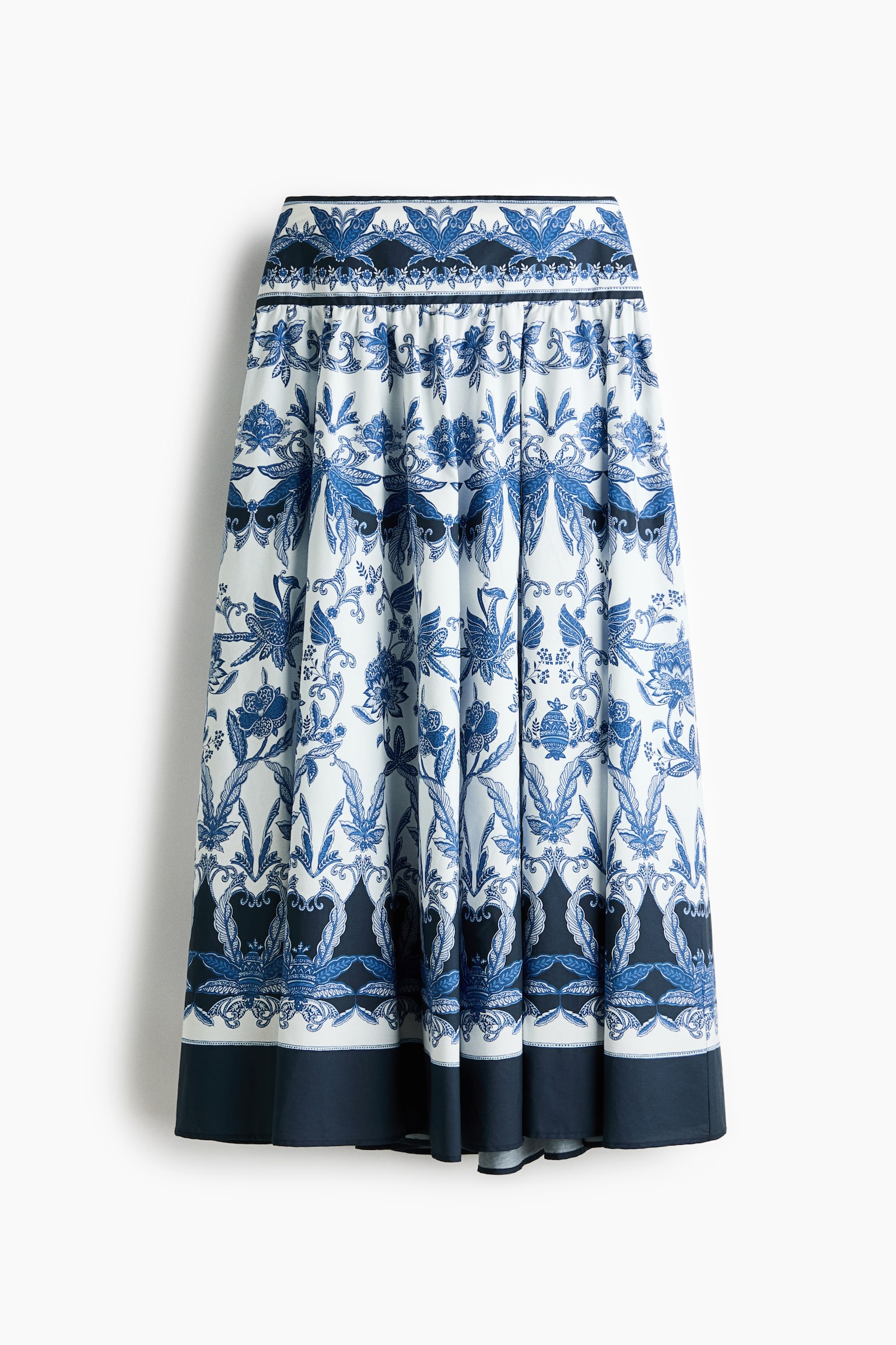 Flared cotton poplin skirt - Dark blue/Patterned - 2