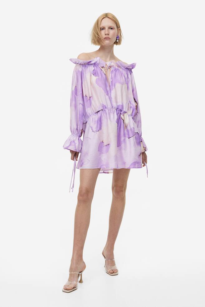 Oversized off-the-shoulder dress - Light purple/Floral - 8