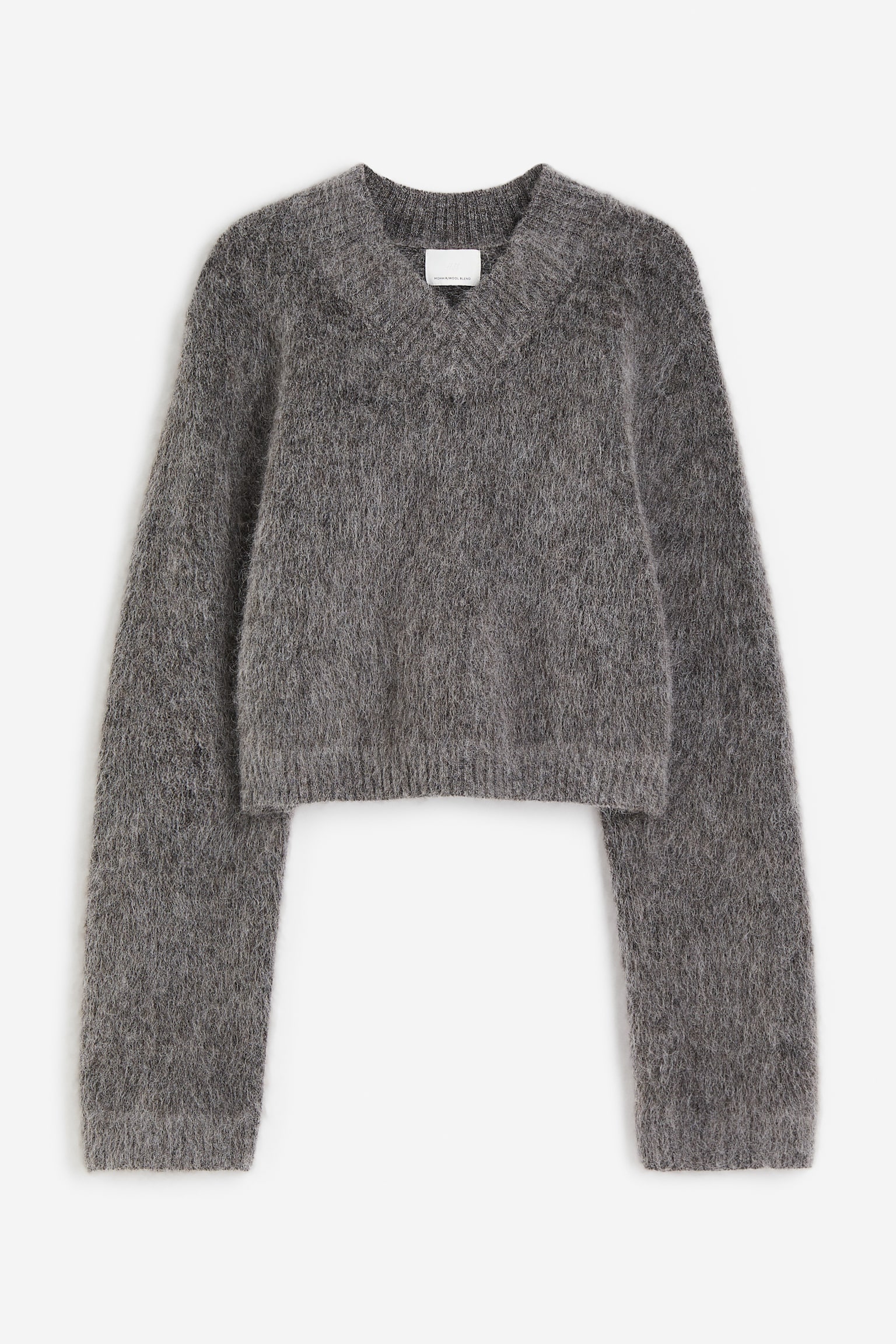 Cropped mohair-blend jumper - Dark grey/Light beige - 1