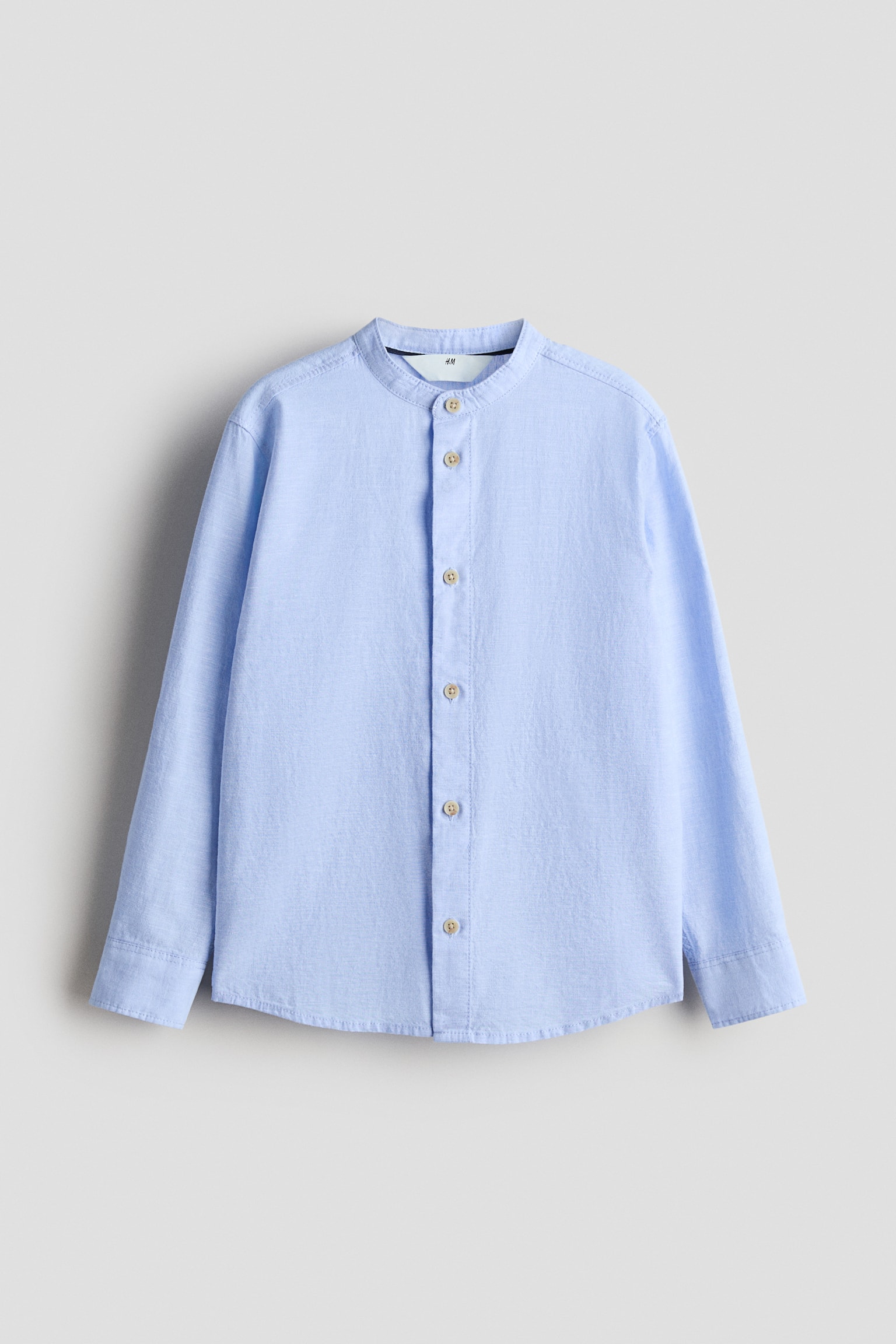 Camicia alla coreana in misto lino - Azzurro/Crema