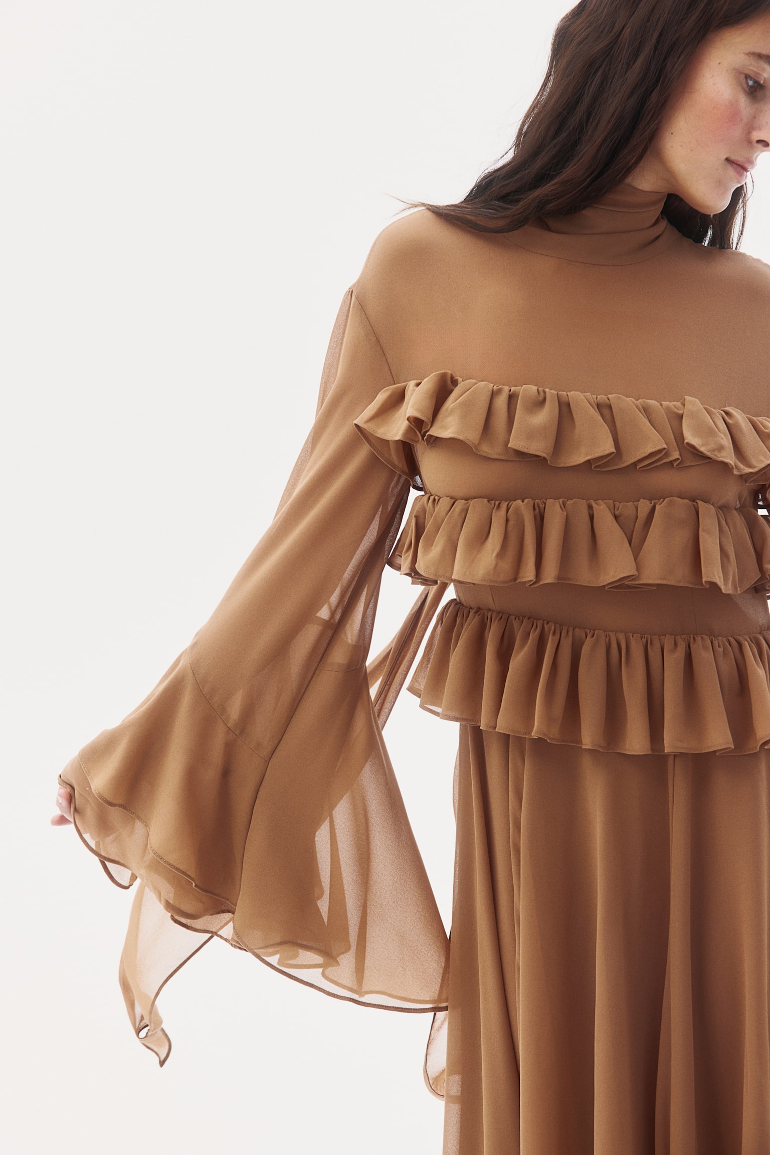 Robe volantée en mousseline - Beige foncé - 4