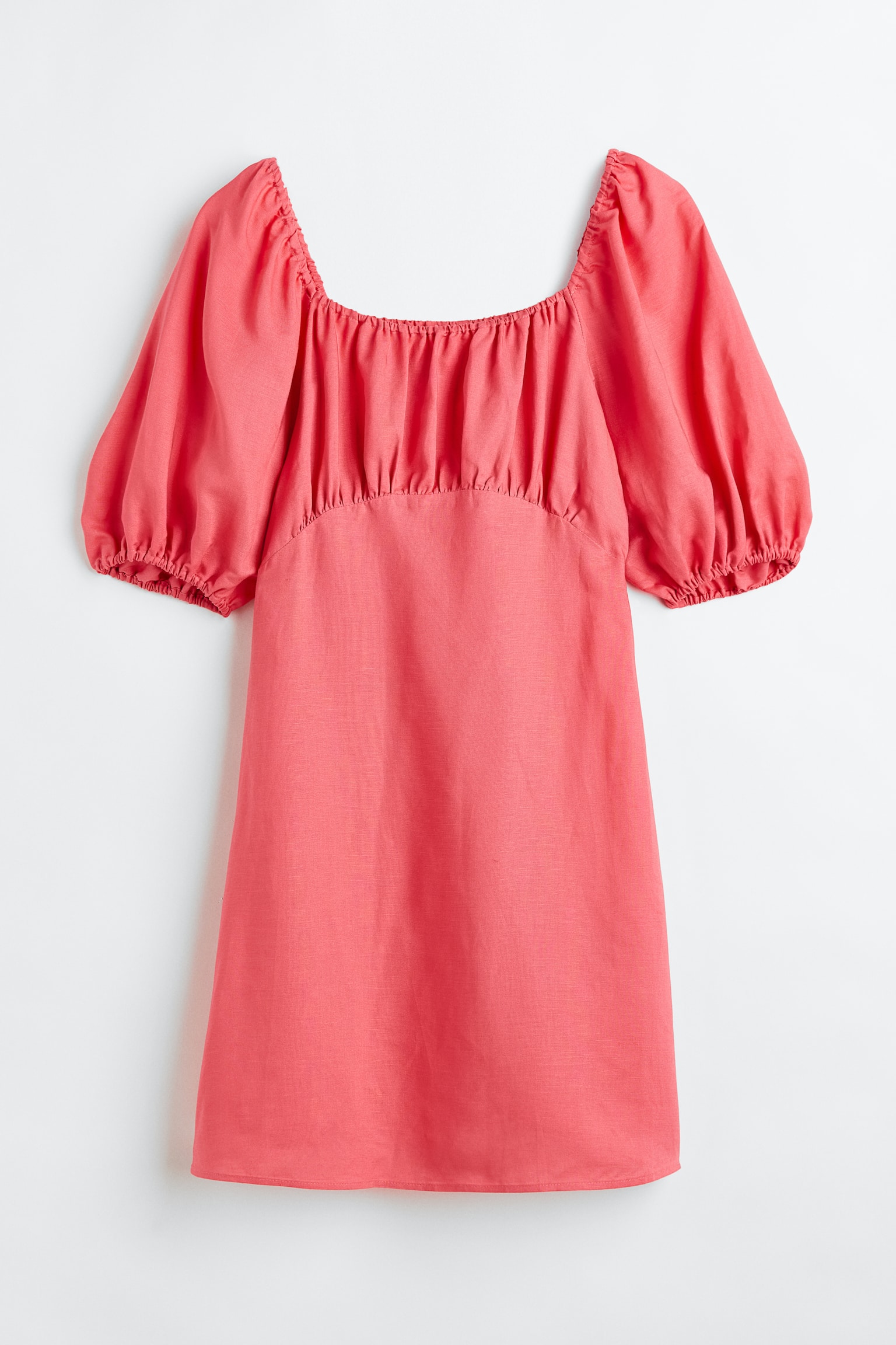 Puff Sleeve Dress - Coral/White/Floral/Light blue/Check - 1