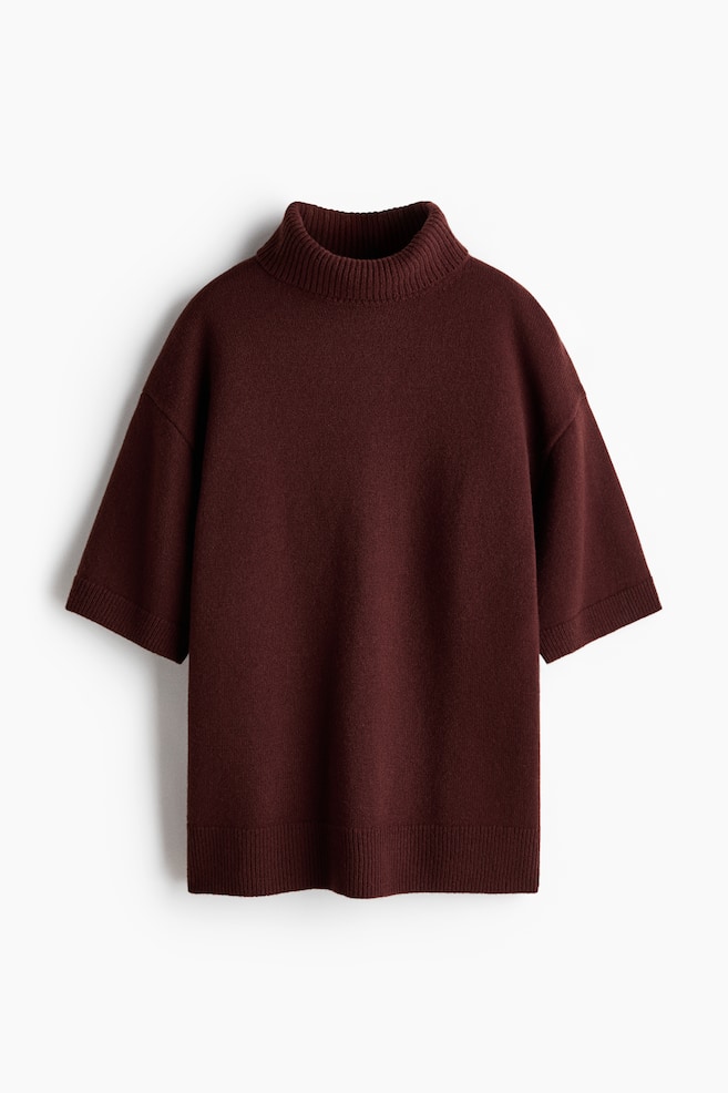 Roll-Neck Wool Sweater - Dark rust brown/Light beige - 1