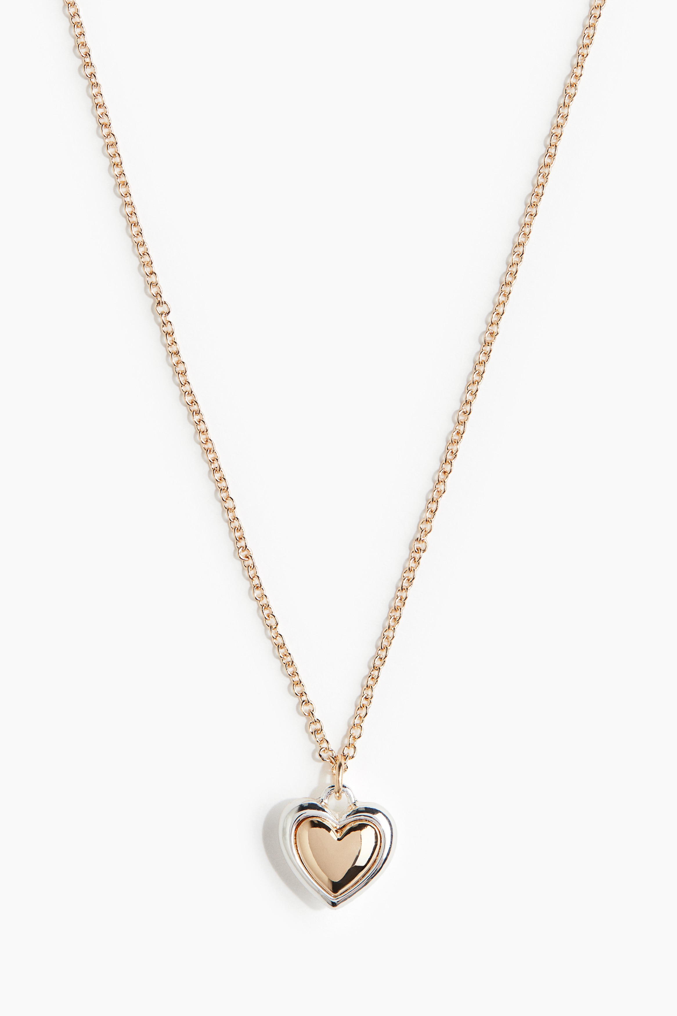 Two-tone heart-pendant necklace