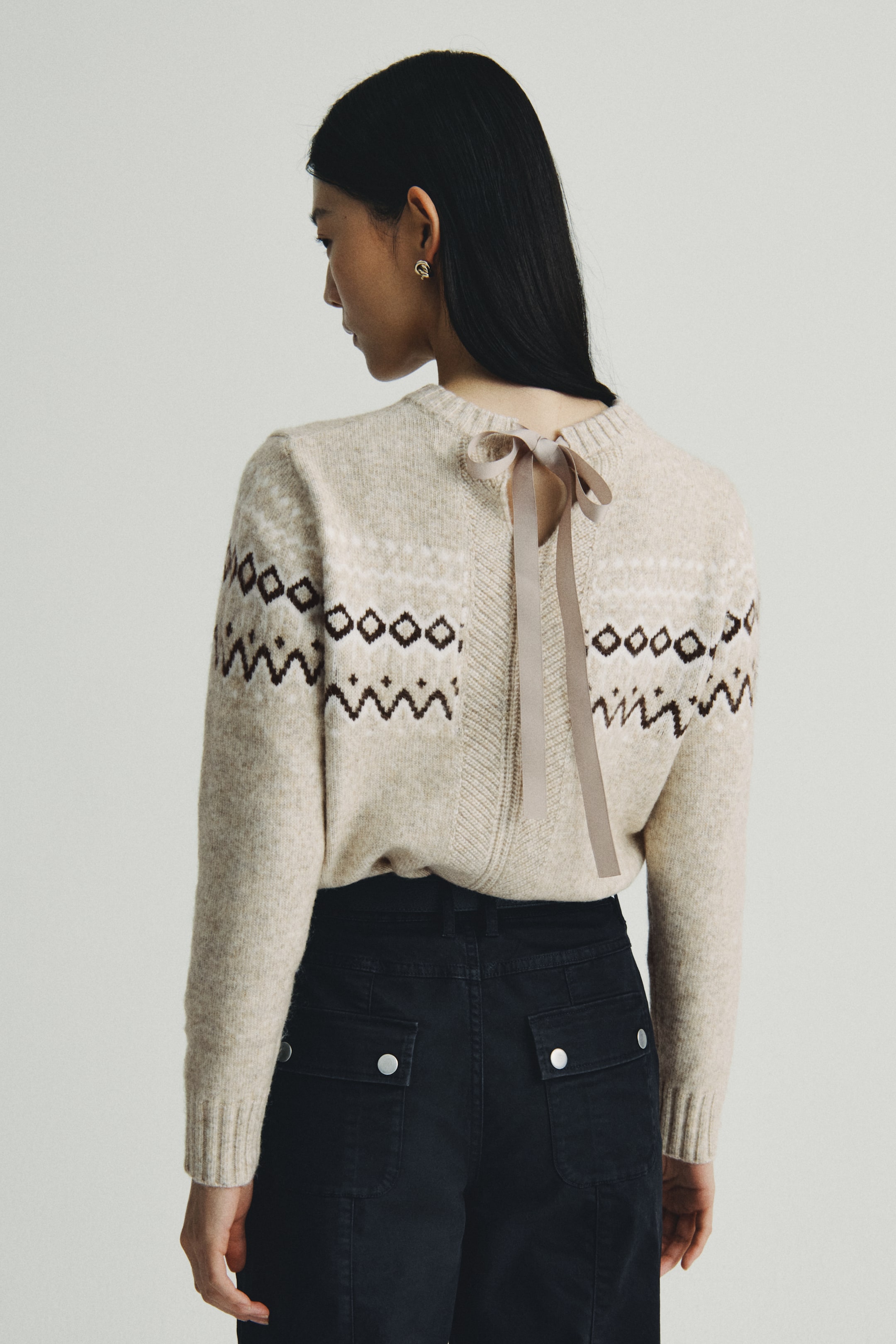 이미지 확대 보기: 자카드 니트 스웨터 - 베이지 멜란지/패턴 - 여성 | H&M KR 3