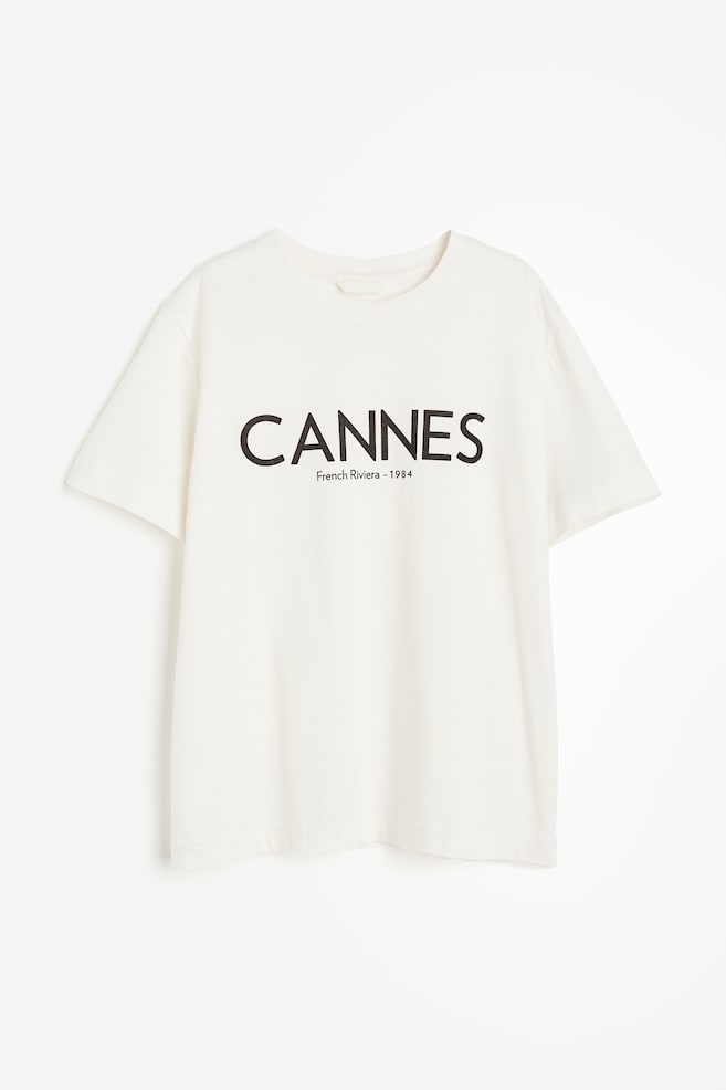 T-shirt med tryk - Hvid/Cannes/Hvid/Sortstribet - 2