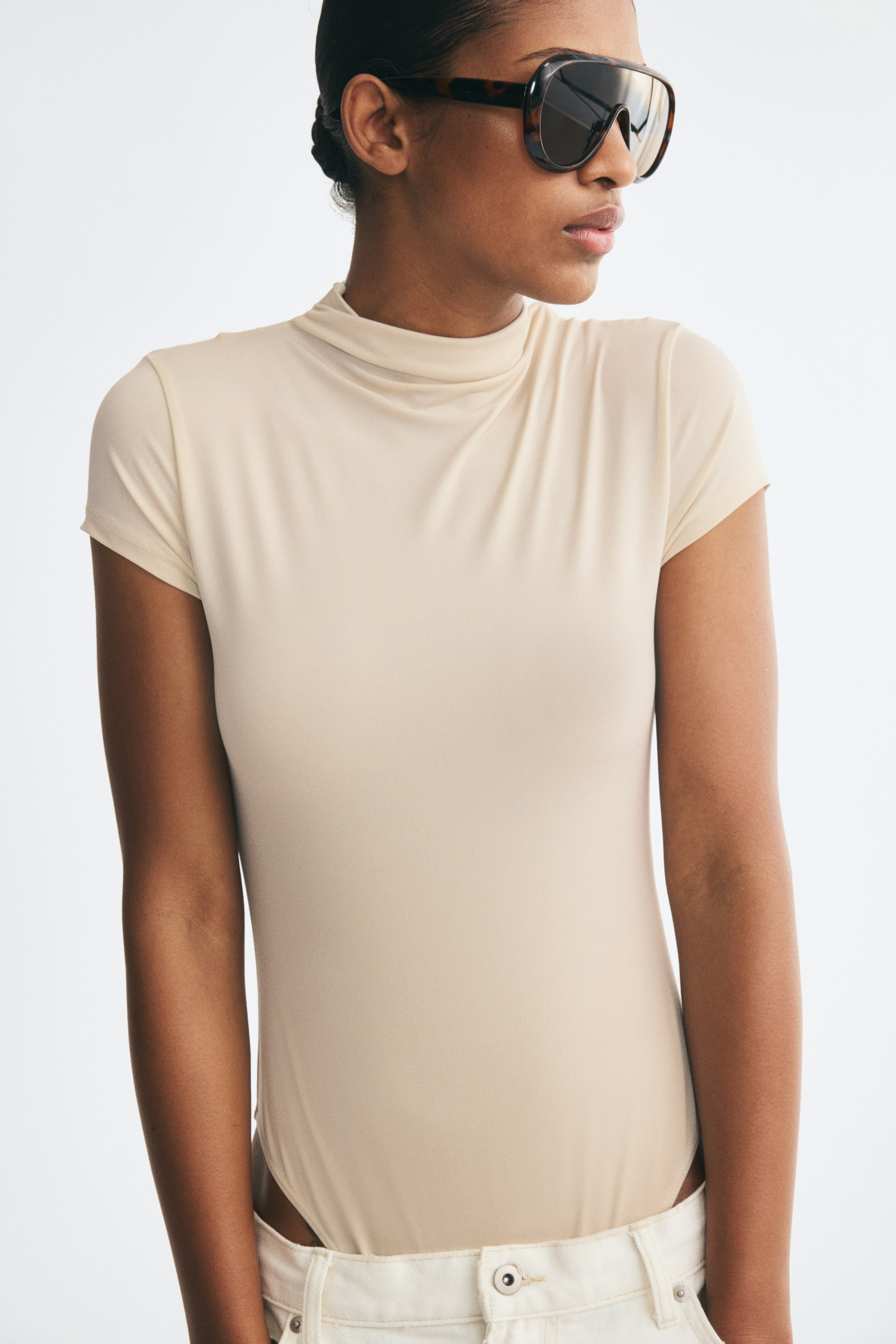 View larger image: Turtleneck jersey body - Light beige - Ladies | H&M 1