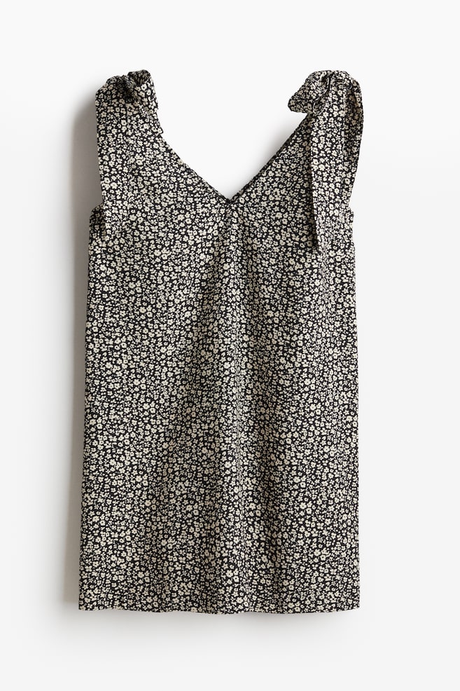 A-line tie-strap dress - Black/Small flowers - 1