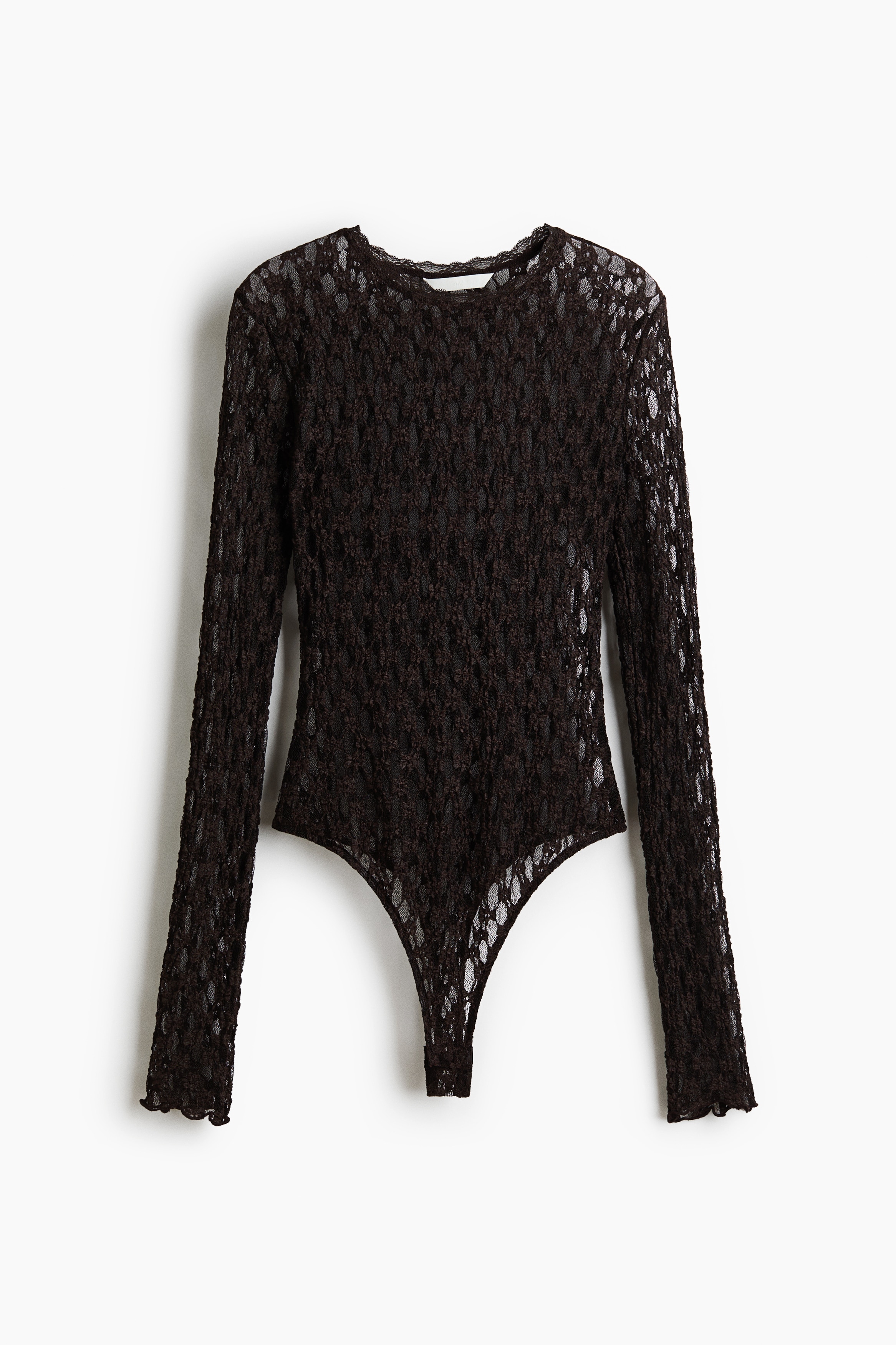 Lace-Look Thong Bodysuit - Dark brown