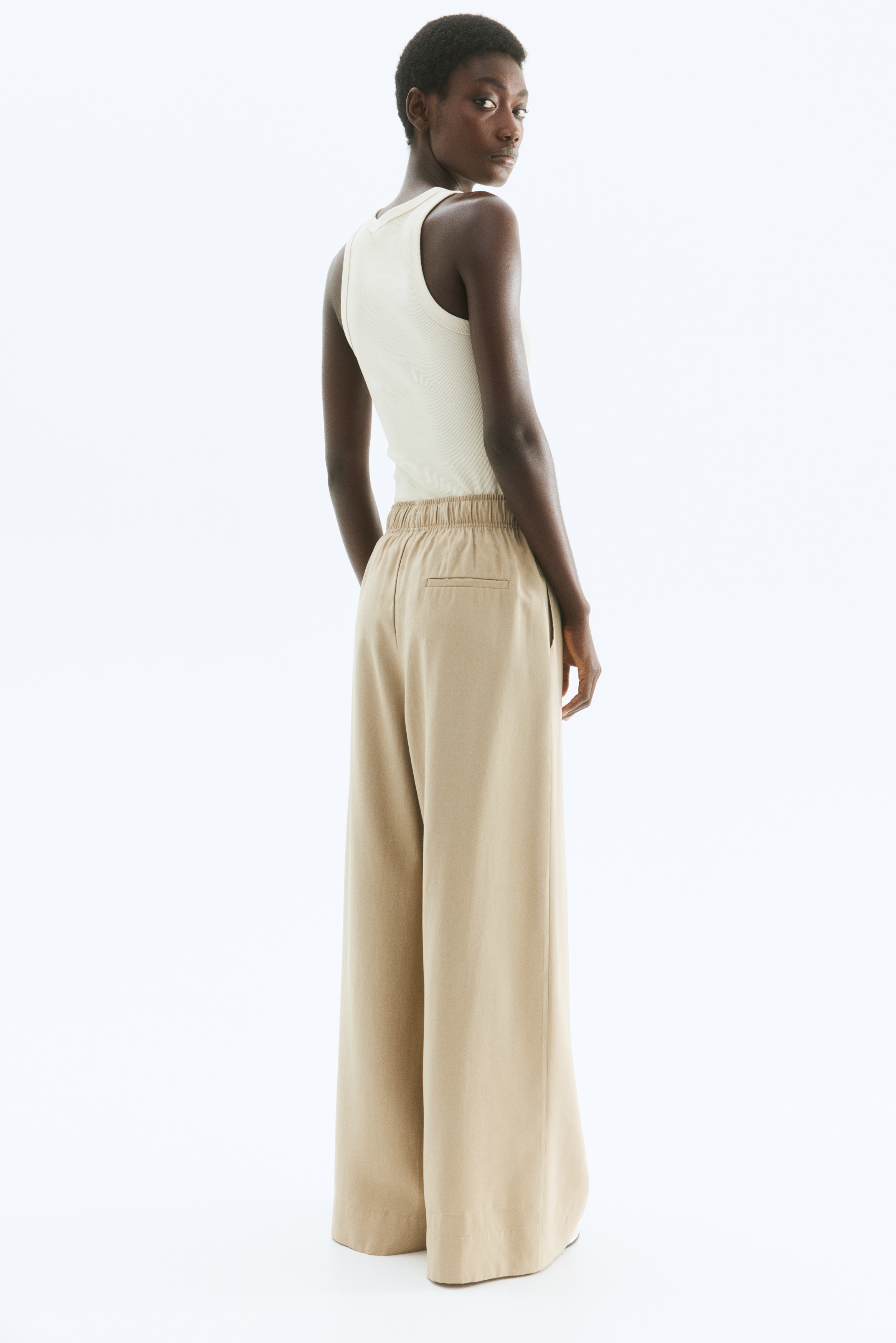 Women's Cream/floral Wide-Leg Pants with Tie Belt | H&M US
