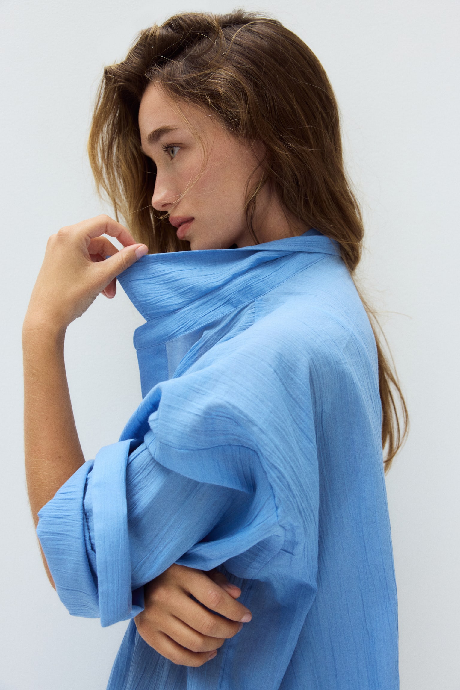 Long cotton shirt-Blue - 5