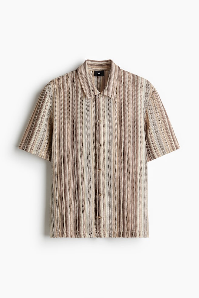 Regular Fit Crochet Look Shirt - Beige/Stripe/Black/Cream - 1