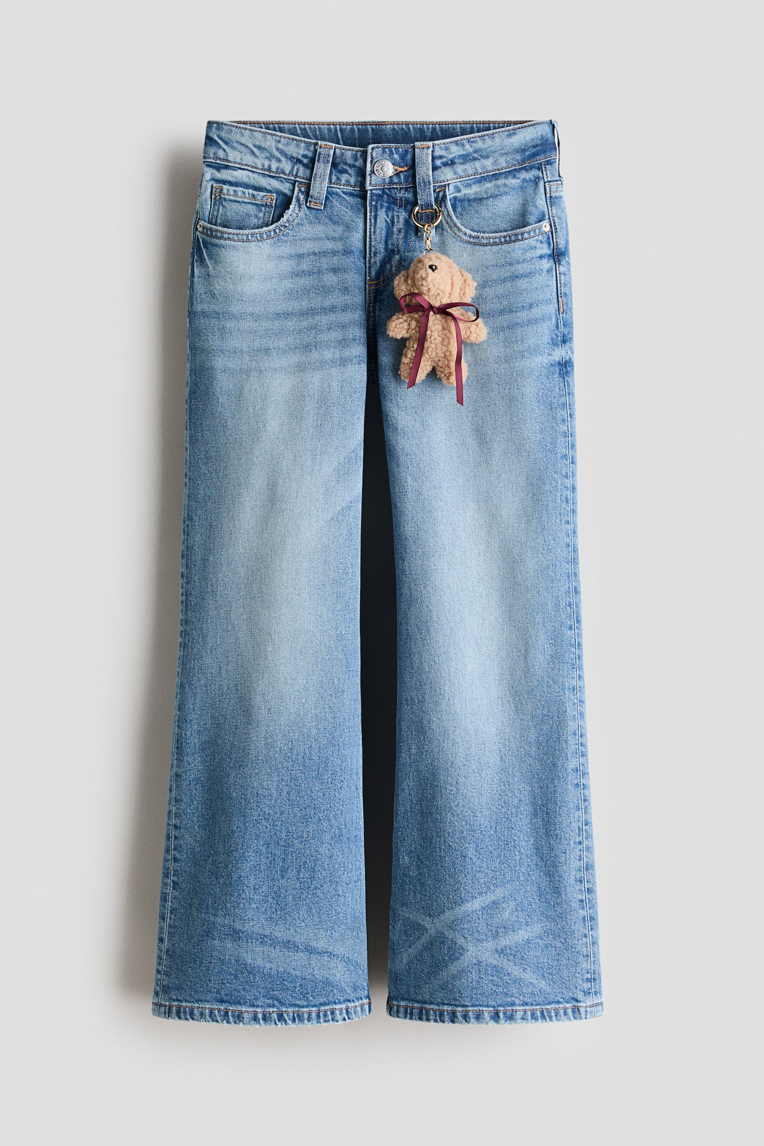 Baggy Fit Bootcut Leg Jeans - Denim blue/Teddy bear/Light grey/Light denim blue/Light denim blue/Bow