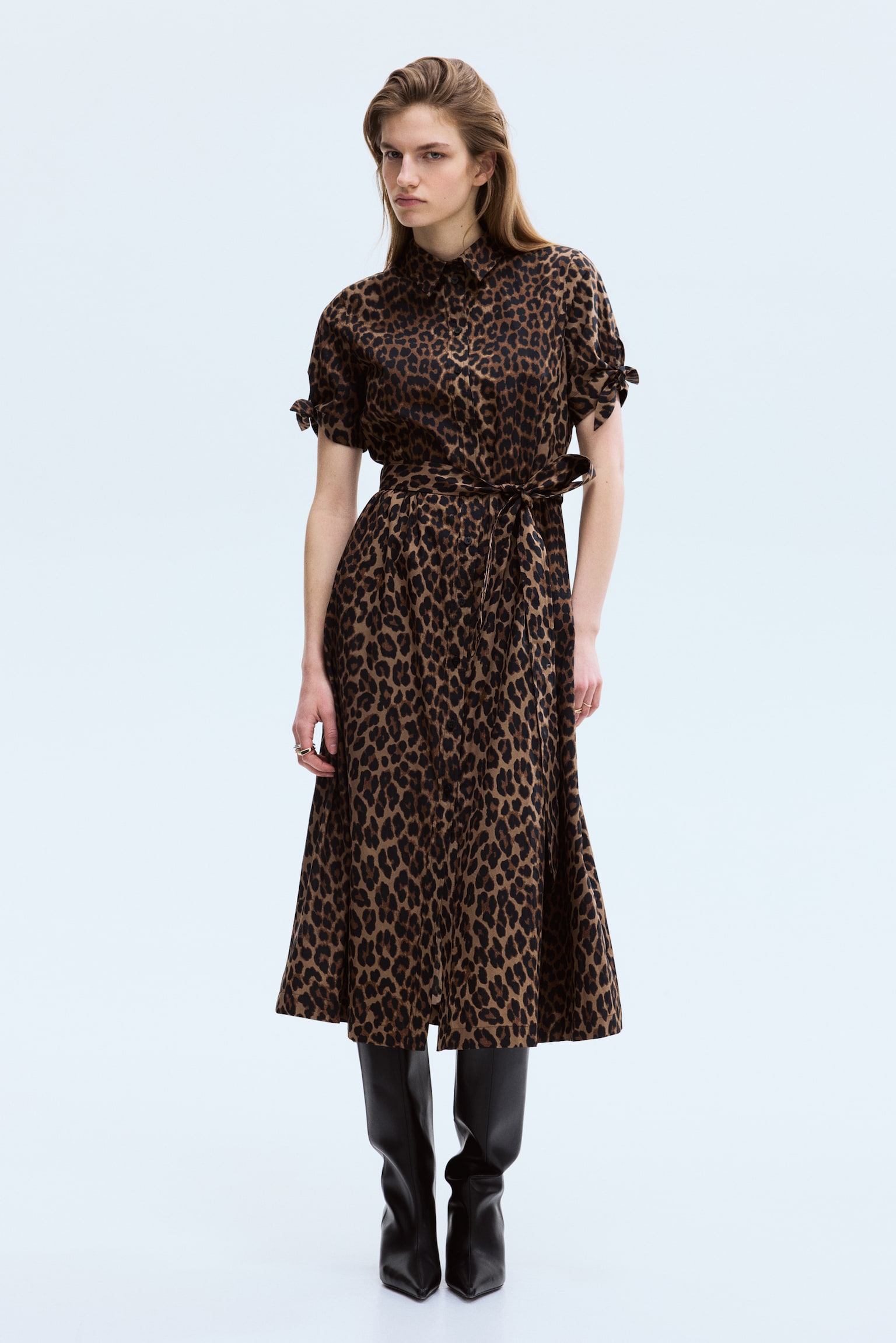 Short-sleeved shirt dress - Beige/Leopard print/Navy blue/Striped/Cream/Floral - 1