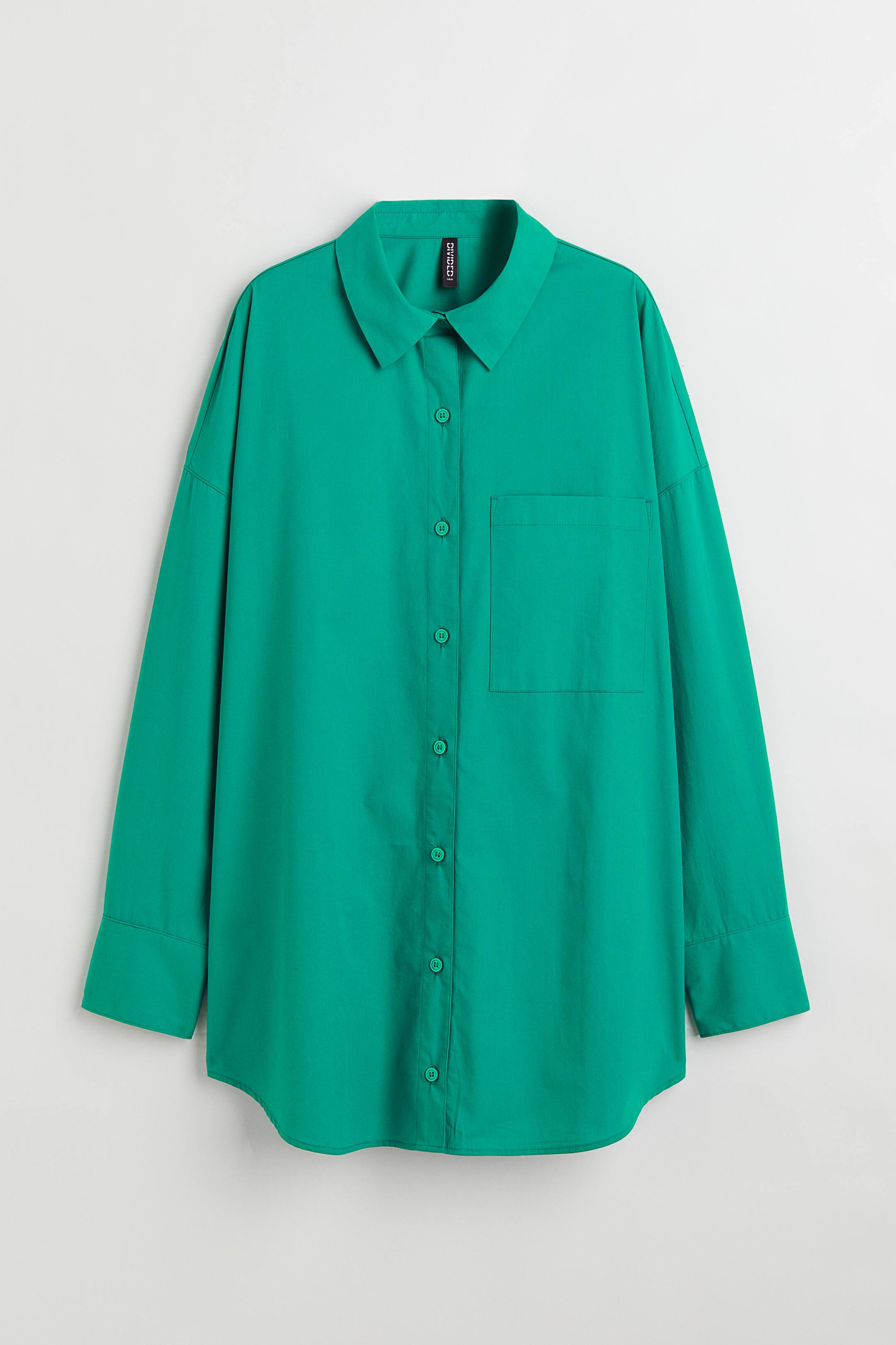 查看大圖: 加大碼府綢棉襯衫 - 綠色 - Ladies | H&M 1