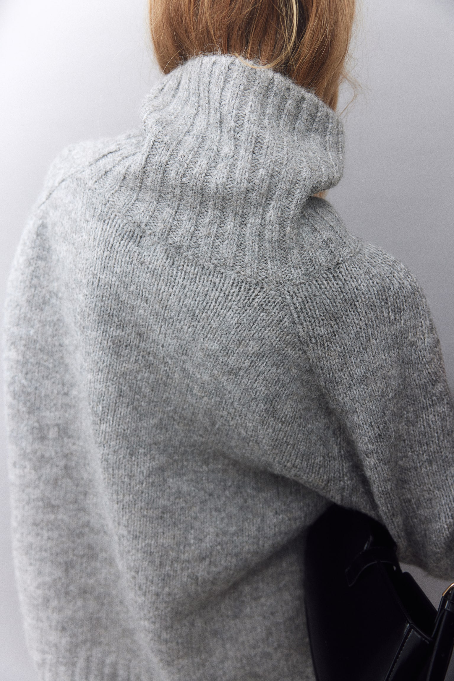 Oversized polo-neck jumper - Grey marl/Cream - 3