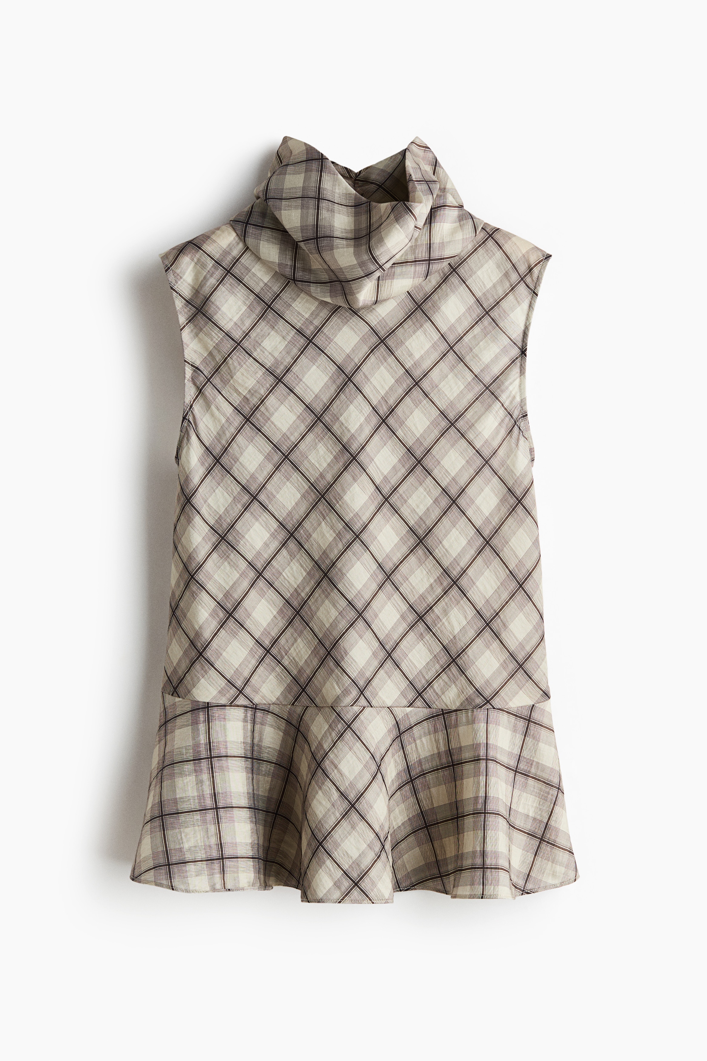 Roll-neck peplum top - Light beige/Checked/Black