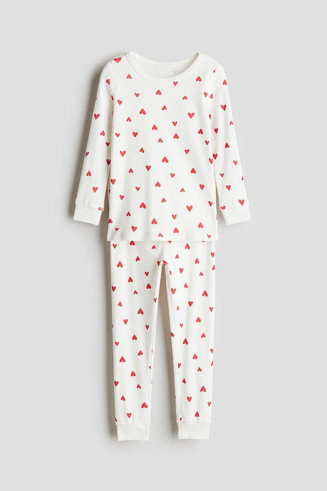 Snug-Fit Printed Cotton Pajamas - White/hearts/Light pink/hearts/White/hearts/White/cherries/Light green/elephant/Dusty turquoise/Dream Big - 1