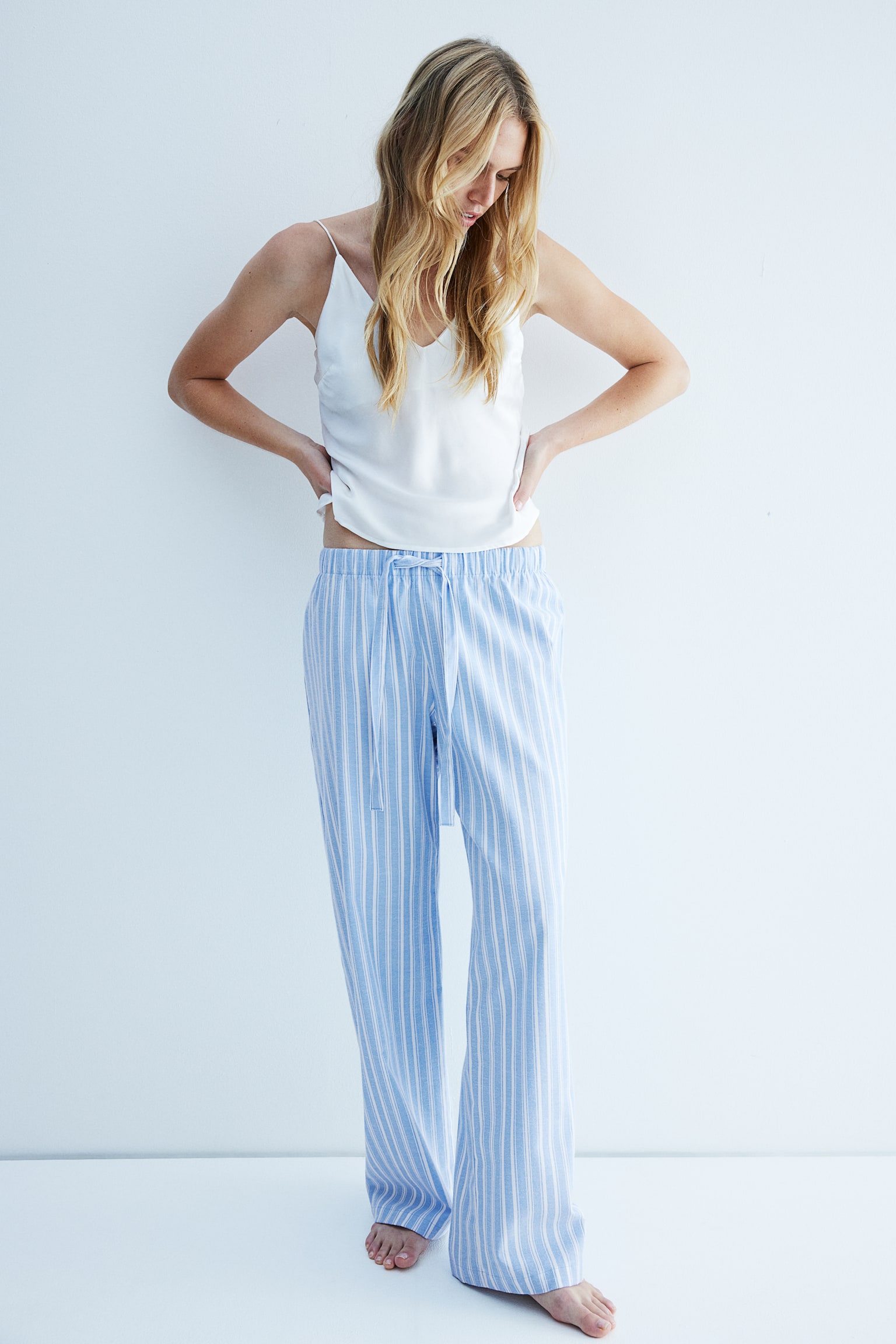 Flannel pyjama bottoms - Light blue/Striped/White/Blue checked/Black/Checked/White/Light grey striped/Navy blue/Green checked/White/Light pink striped/Black/White checked/White/Checked - 1