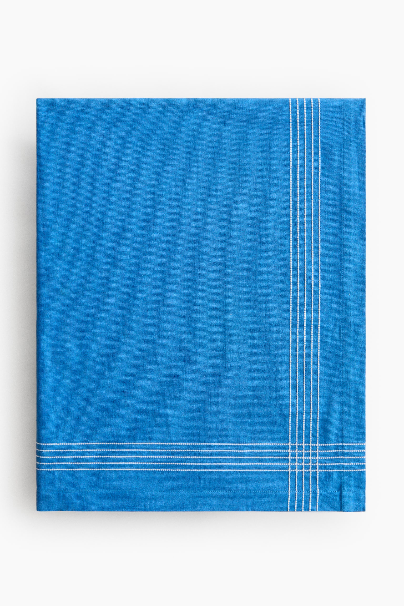 Embroidery-motif linen-blend tablecloth - Blue/Fish/Orange/Crabs - 1