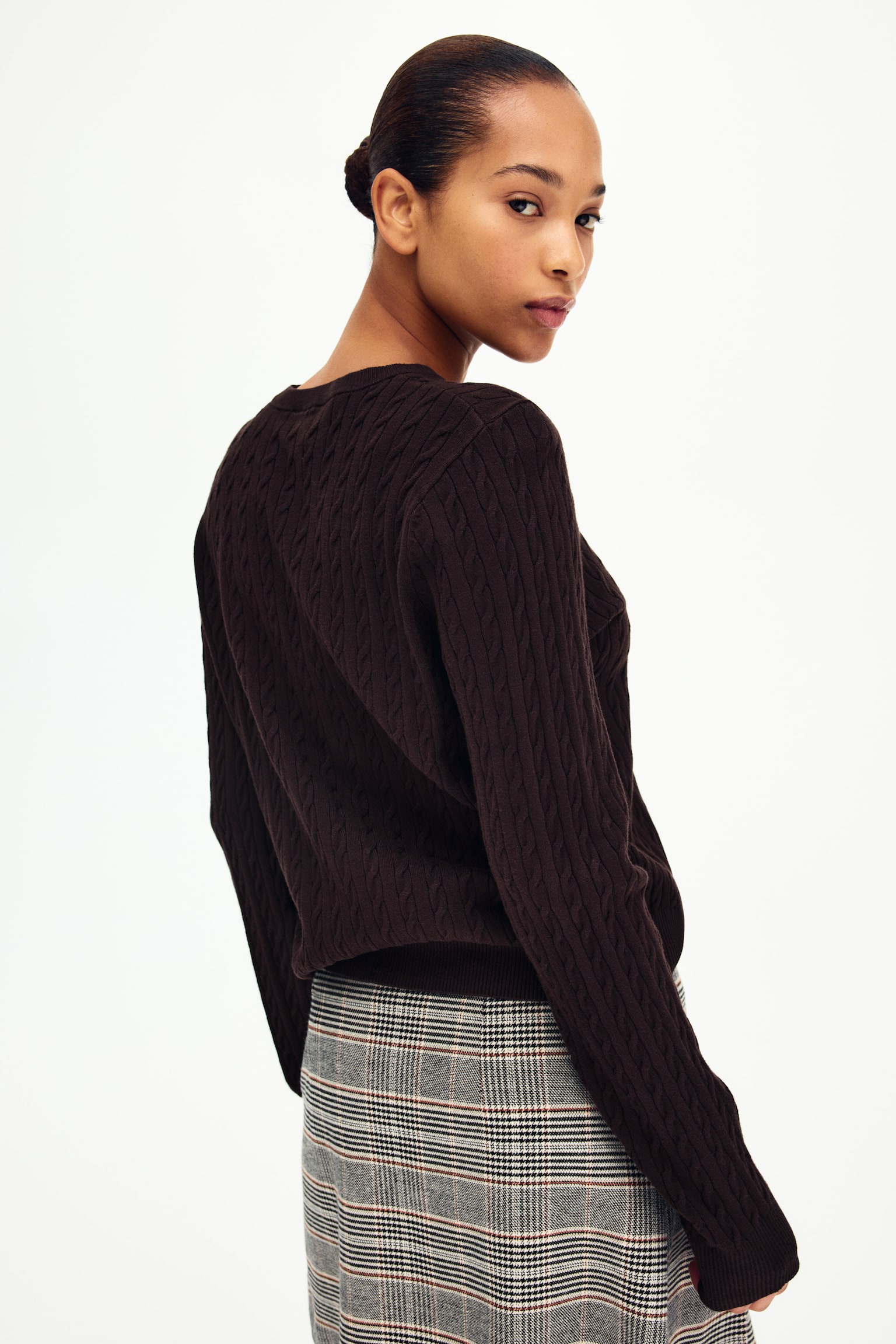 Cable-knit jumper - Dark brown/Pink/White/Black striped - 5