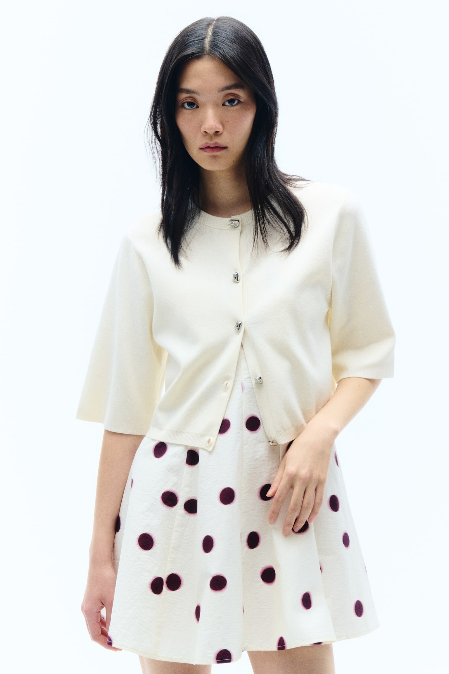 Áo cardigan ngắn - Màu trắng/Màu đỏ - 3