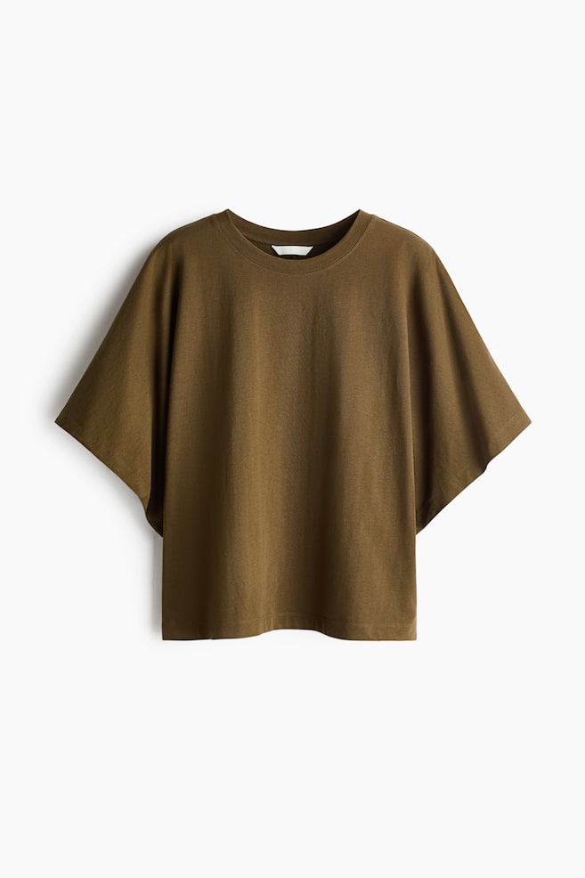 T-Shirt mit Fledermausärmeln - Dunkles Khakigrün/Elfenbein/Schwarz - 1