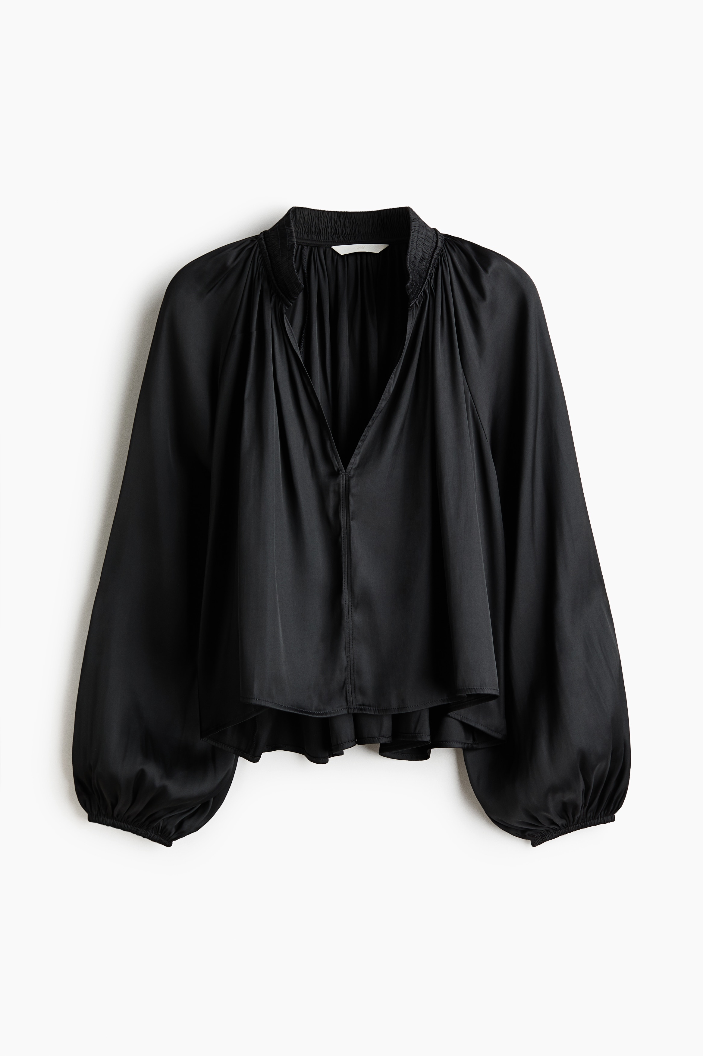 Oversized V-neck blouse - Schwarz/Dunkelbraun